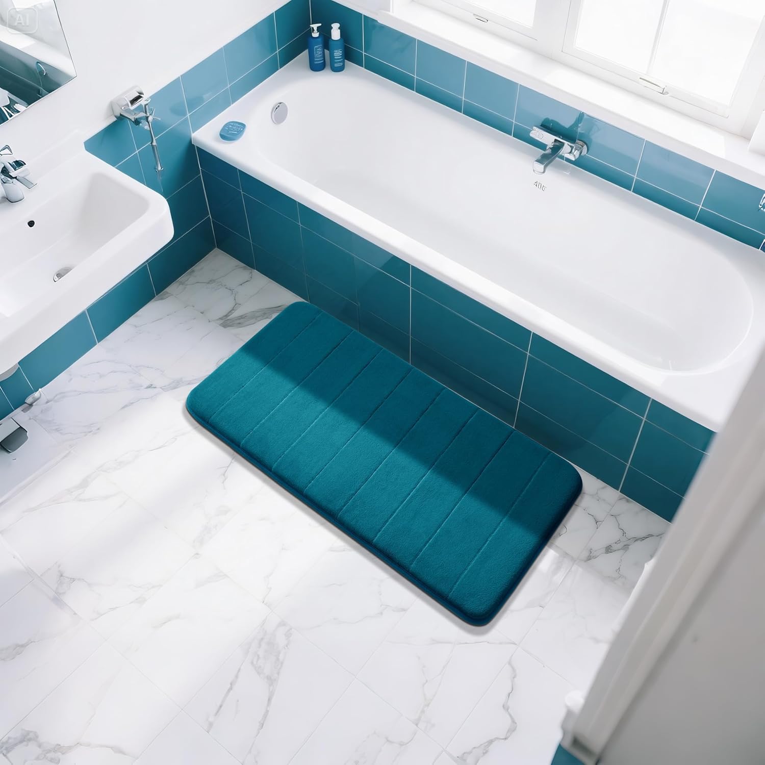 Yimobra Large Bath Mat 36"x24", Super Soft Quick Dry Memory Foam Bathroom Rug, Water Absorbent, Non Slip Backing Machine Washable for Tub Shower, Thick Comfort Support, Peacock Blue - Image 7