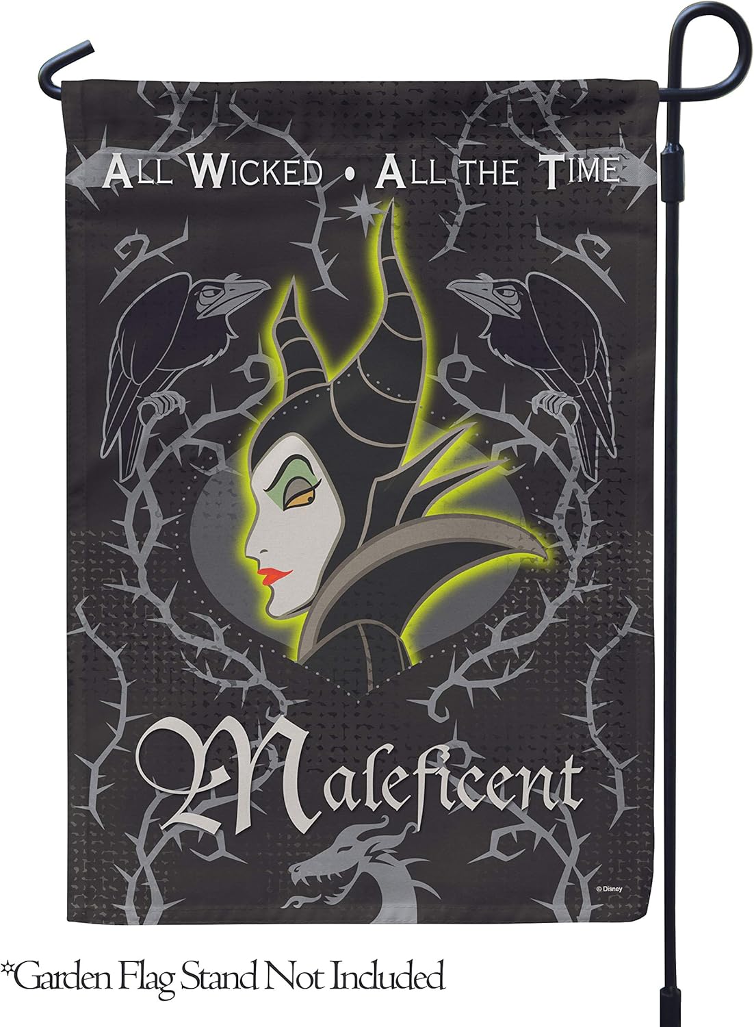 Flagology, Disney, Maleficent Wicked All the Time, Garden Flag, Halloween, Outdoor/Indoor, Exclusive Premium Fabric, Officially Licensed Disney (12" x 18")