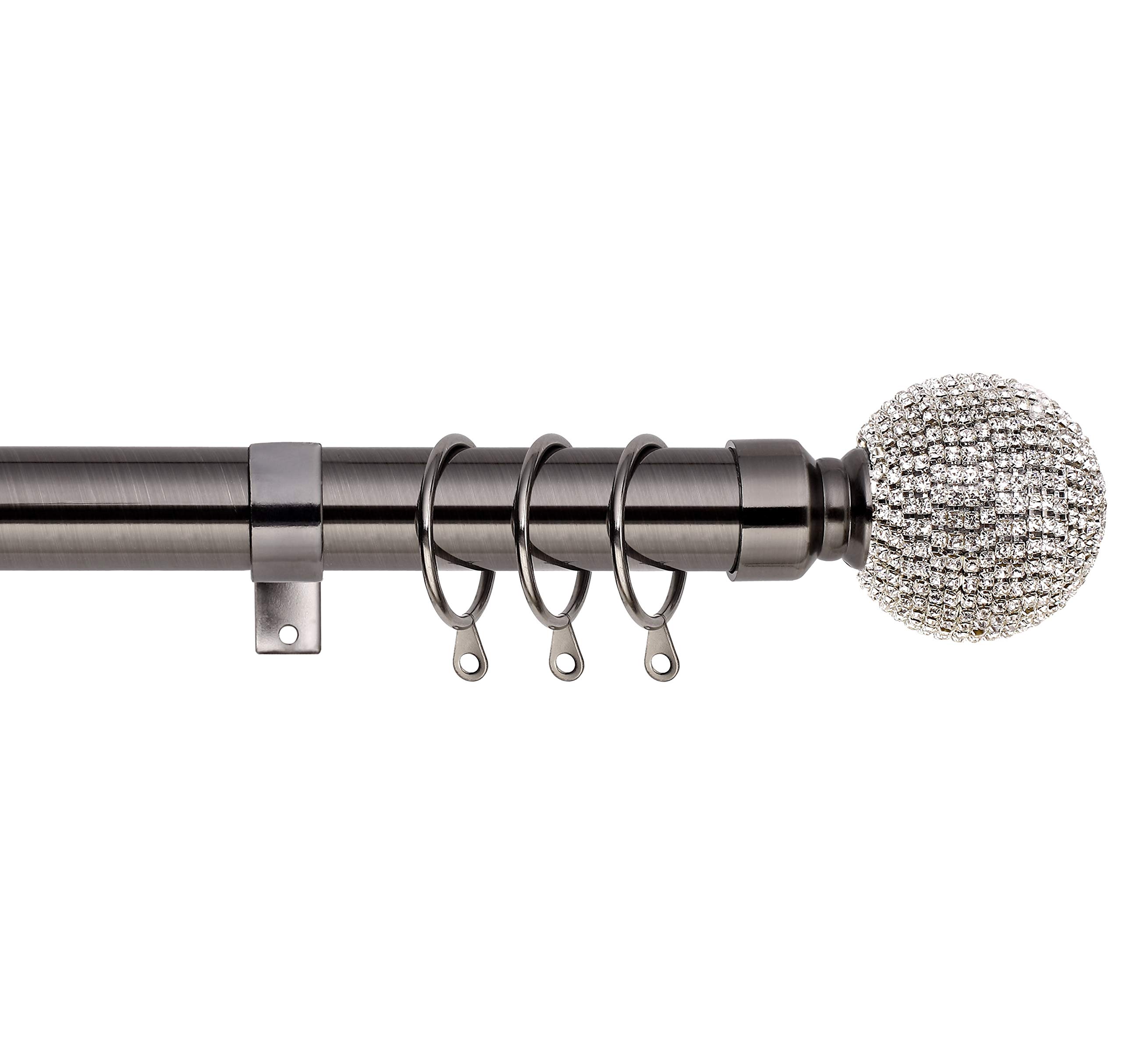 Diamond Ball Extendable Curtain Pole. Includes Pair Of Superior 60mm Size Finials, Rings, Brackets & Fittings Set. (Black Nickel, 120cm - 210cm, 48 inch to 83 Inch)