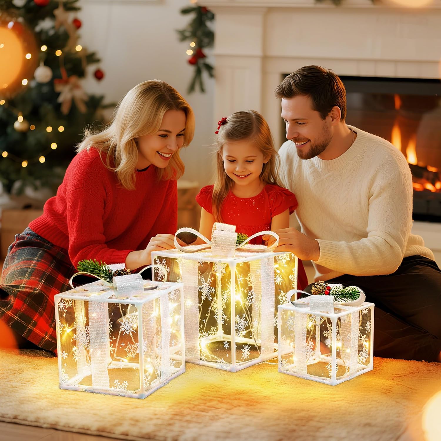 Set of 3 Valentines Day Lighted Gift Boxes,Outdoor Indoor Christmas Decorations,Plug-in 65 LED Light Up Present Boxes for Indoor Outdoor Home Yard Lawn Holiday Wedding Birthday Party Decor