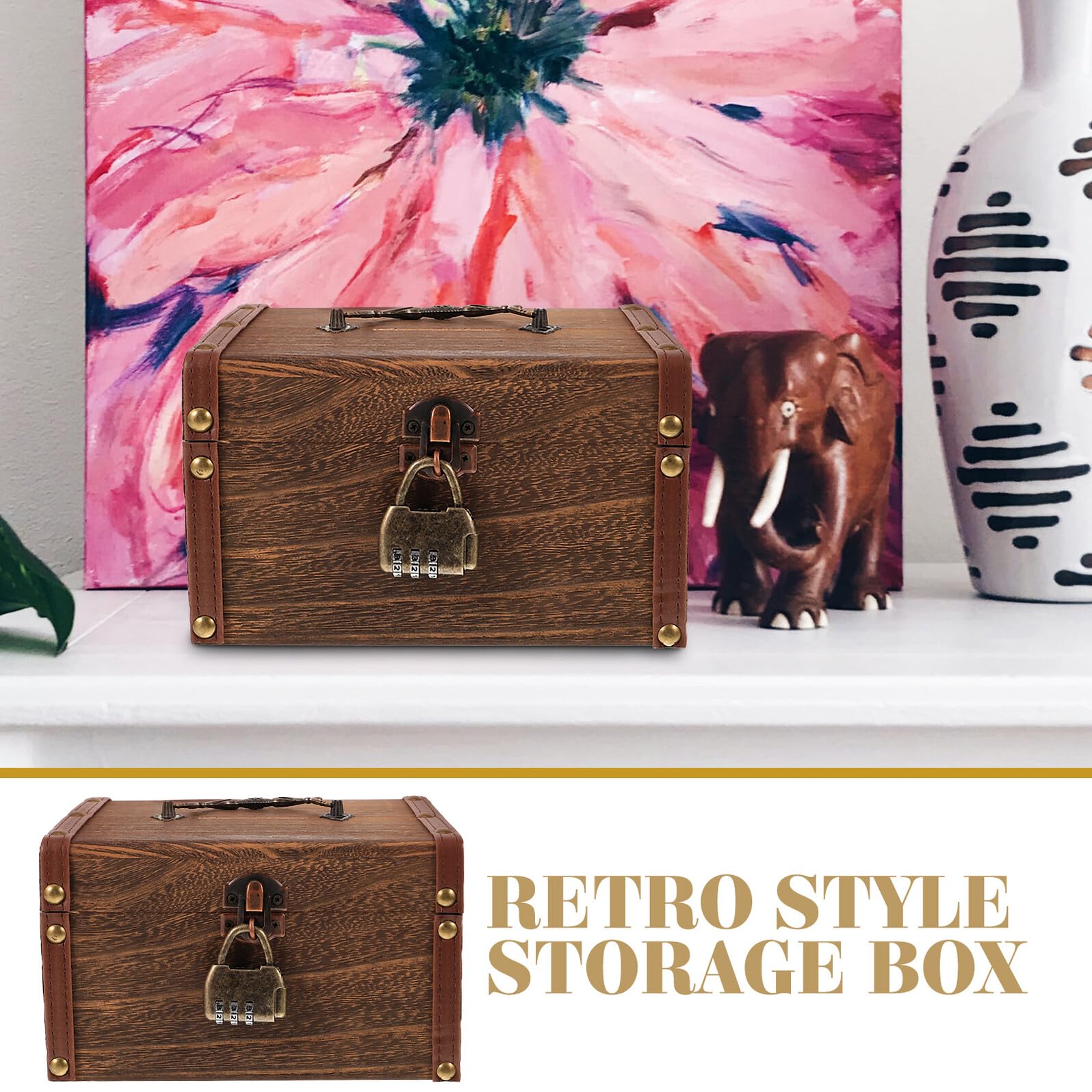 Retro Holzbox mit Schloss, Antike Aufbewahrungsbox für Haushalt