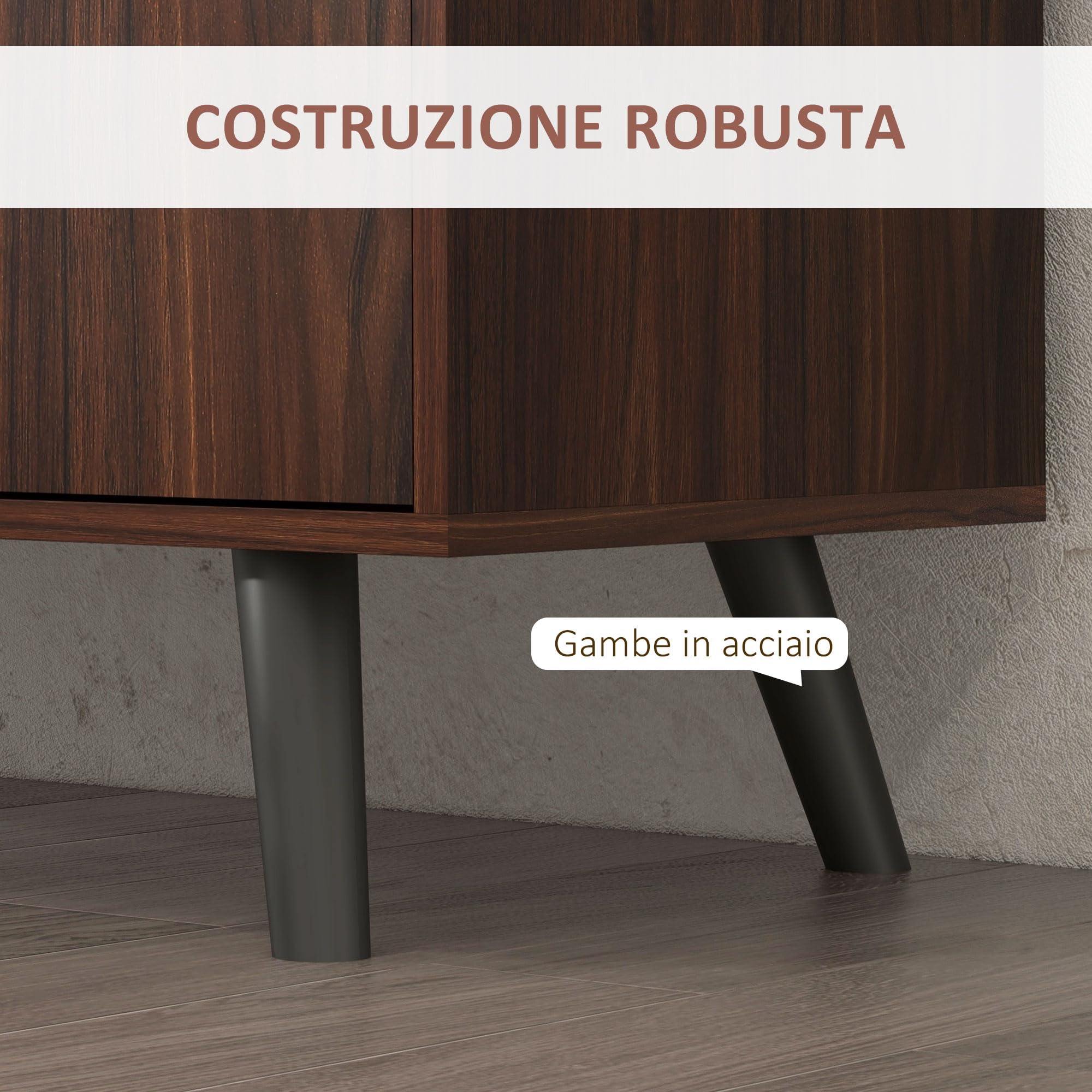 HOMCOM Credenza Moderna con 2 Armadietti e 3 Cassetti, Marrone e Nero | per Soggiorno, Sala da Pranzo e Ingresso in Legno e Truciolato, Mobile Contenitore, 127x40x76 cm