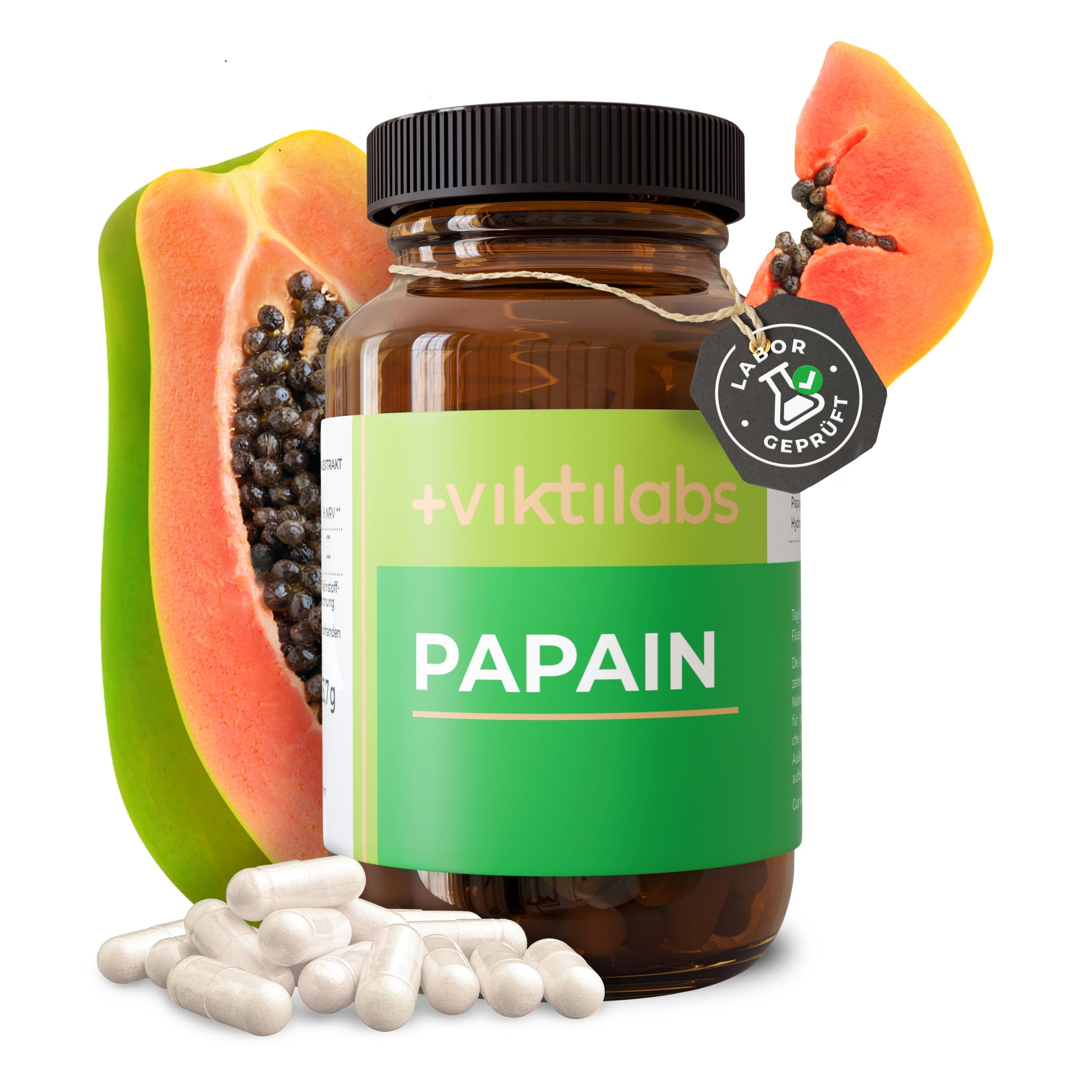 Papain Kapseln - Enzym aus der Papaya - hochdosiert - 800 mg pro Tagesdosis - 2 Kapseln pro Tag - 90 vegane - ohne Zusatzstoffe