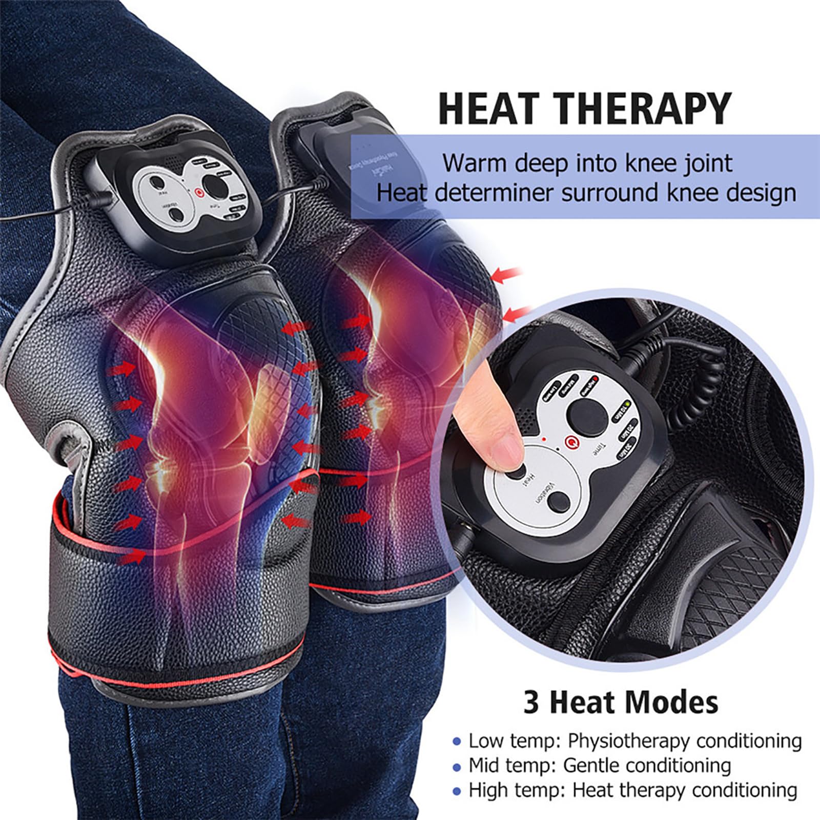 Ginocchiera Riscaldante Elettrica, Massaggiatore Sanitario per Terapia Magnetica Dell'articolazione del Ginocchio, 3 Livelli di Temperatura, Allevia Intorpidimento, Dolore E Artrite