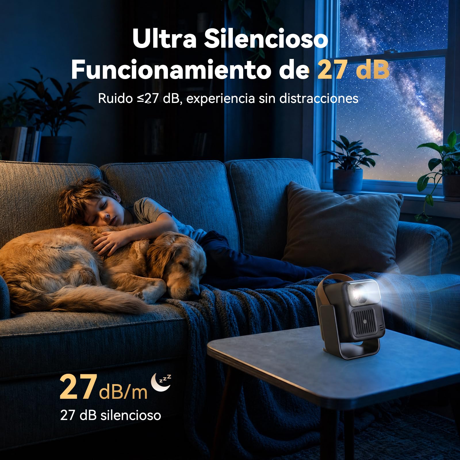 Wanbo Togo Pro Proyector Portátil con Batería 3,5 h Integrada, Google TV, 1080P Full HD, 500 ANSI, WiFi, Bluetooth, Auto Focus, Keystone, Rotación 360°, 27dB Silencioso para Cine en Casa y Camping
