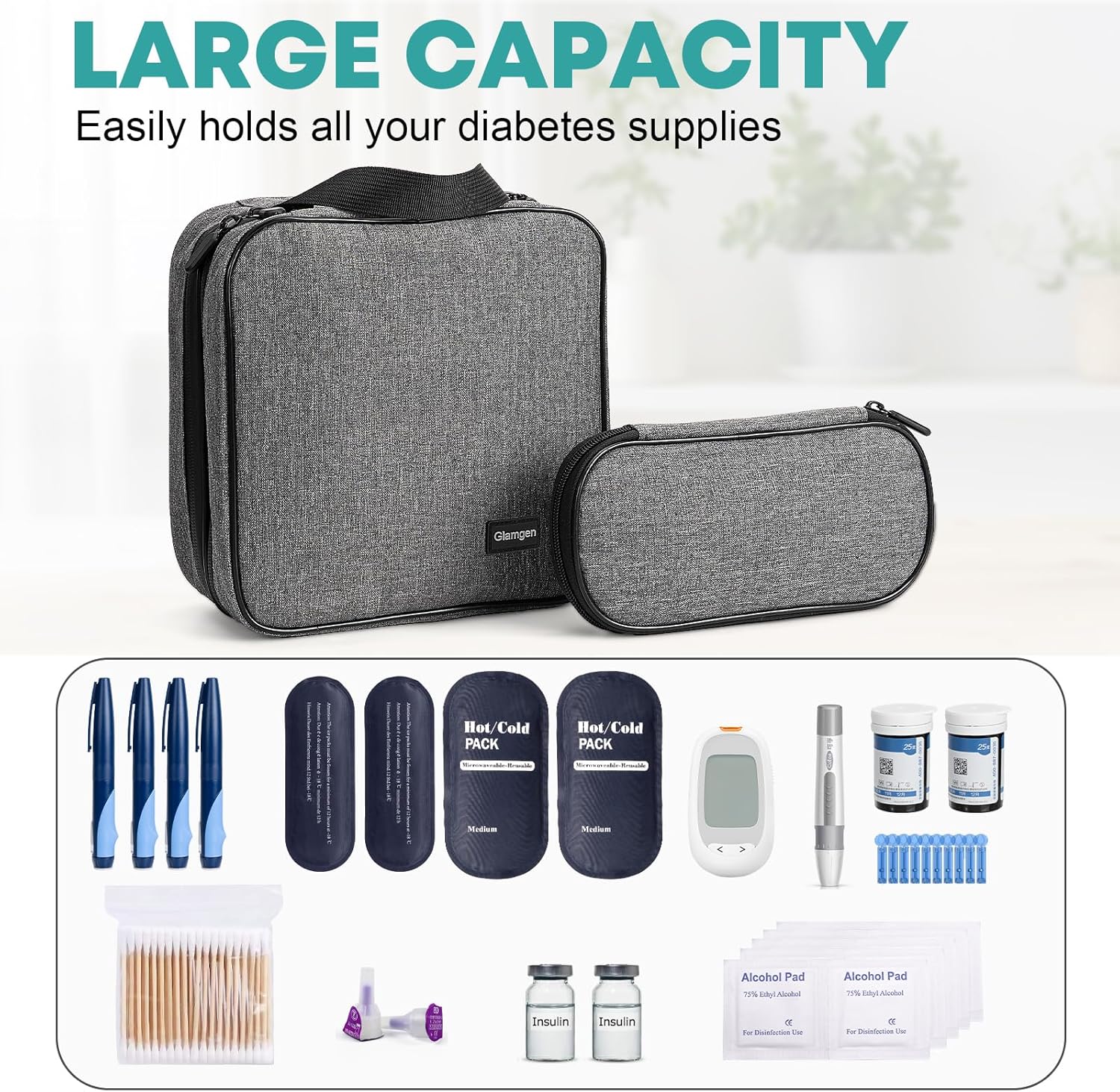 Large Insulin Cooler Travel Case TSA Approved with Small Insulin Pen Case for Traveling, Diabetic Medication Cooler Bag with 4 Reusable Ice Packs for Diabetic Supplies 10 -12h Cooling Time (Grey)