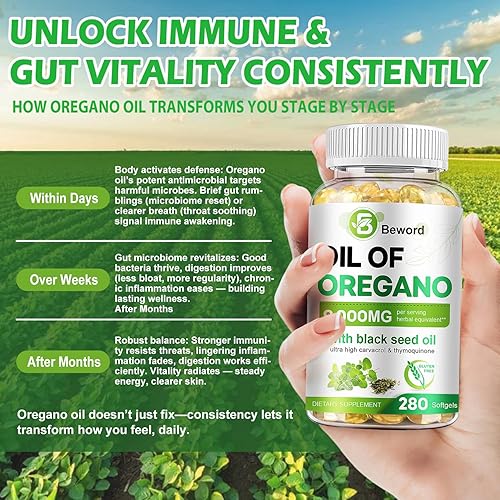Miniatura 4 de Aceite de orégano con aceite de semilla negra, 9000 mg por porción, gel blando 280560, suplemento de orégano 2 en 1 para la salud inmunológica con