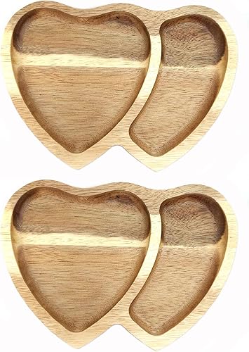 Miniatura 5 de Bandeja romántica de madera de acacia con forma de corazón, bandeja para servir aperitivos, pasteles, frutas, frutos secos, aperitivo, 8.25 x 6.75