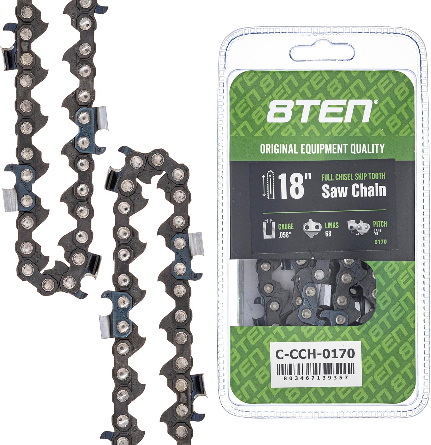 8TEN 18" Chainsaw Guide Bar & Chain .058 3/8 68DL for Husqvarna 372XP Jonsered Makita Mcculloch 5018415-68 C85-68