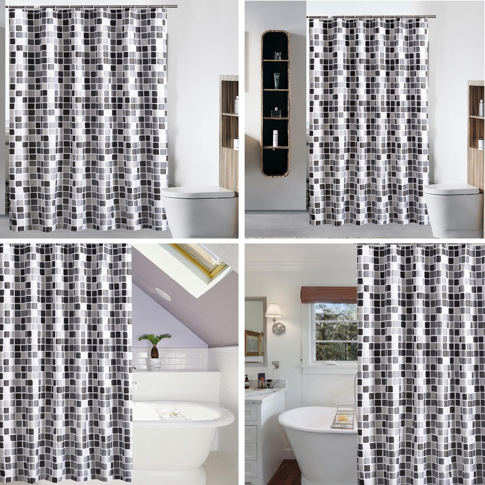 Tenda da doccia 200 x 220 cm (larghezza x altezza), antimuffa, antibatterica, impermeabile, con 12 tende da doccia (mosaico, 200 x 220 cm (larghezza x altezza)