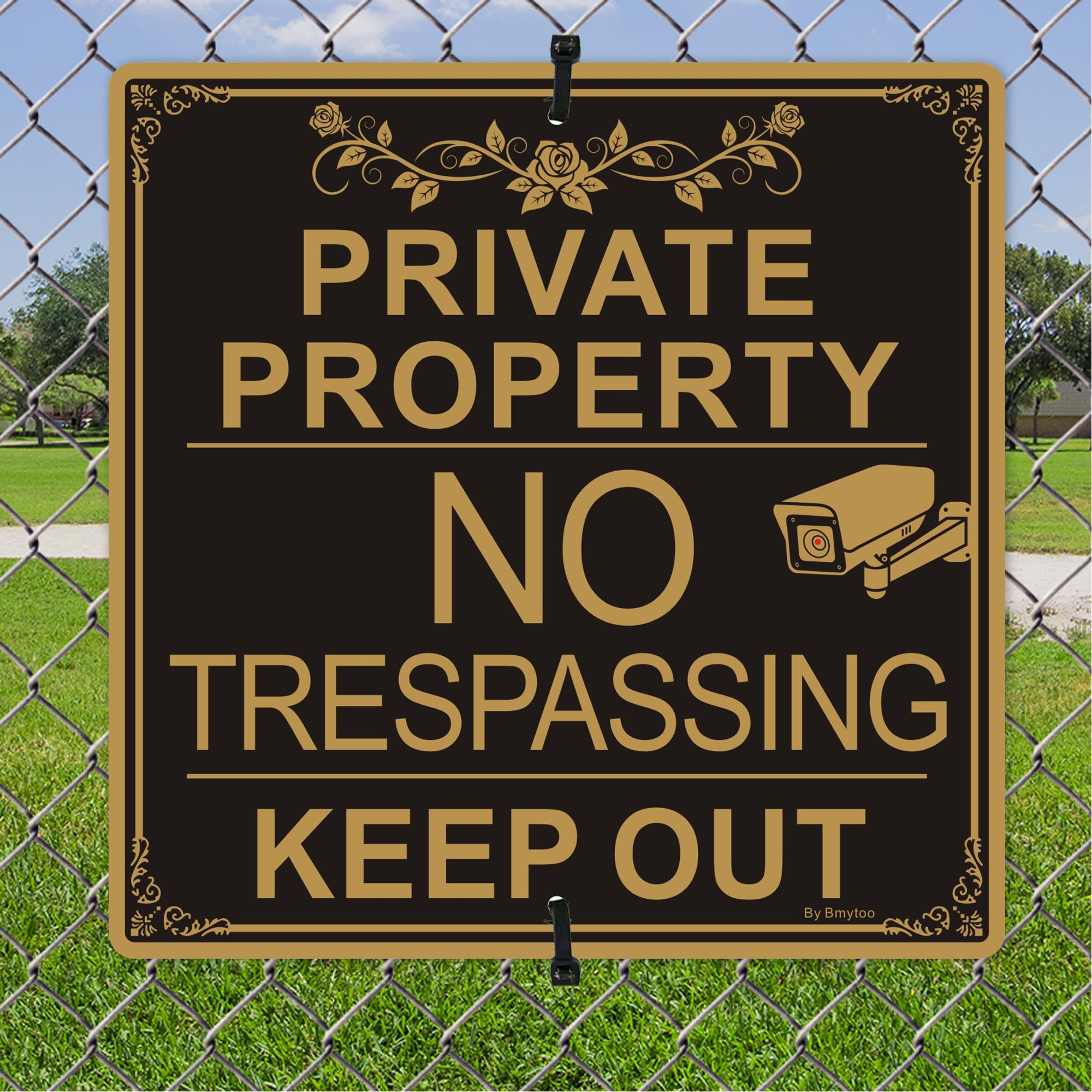 Letreros grandes de propiedad privada No Trespassing Keep Out, letrero de metal de videovigilancia de 12 x 12 pulgadas, resistente al óxido y a la decoloración, paquete de 2