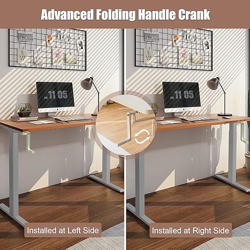 Miniatura 7 de Tangkula Marco de escritorio con manivela, estación de trabajo de pie ajustable en altura manual con manivela plegable, bandeja de gestión de
