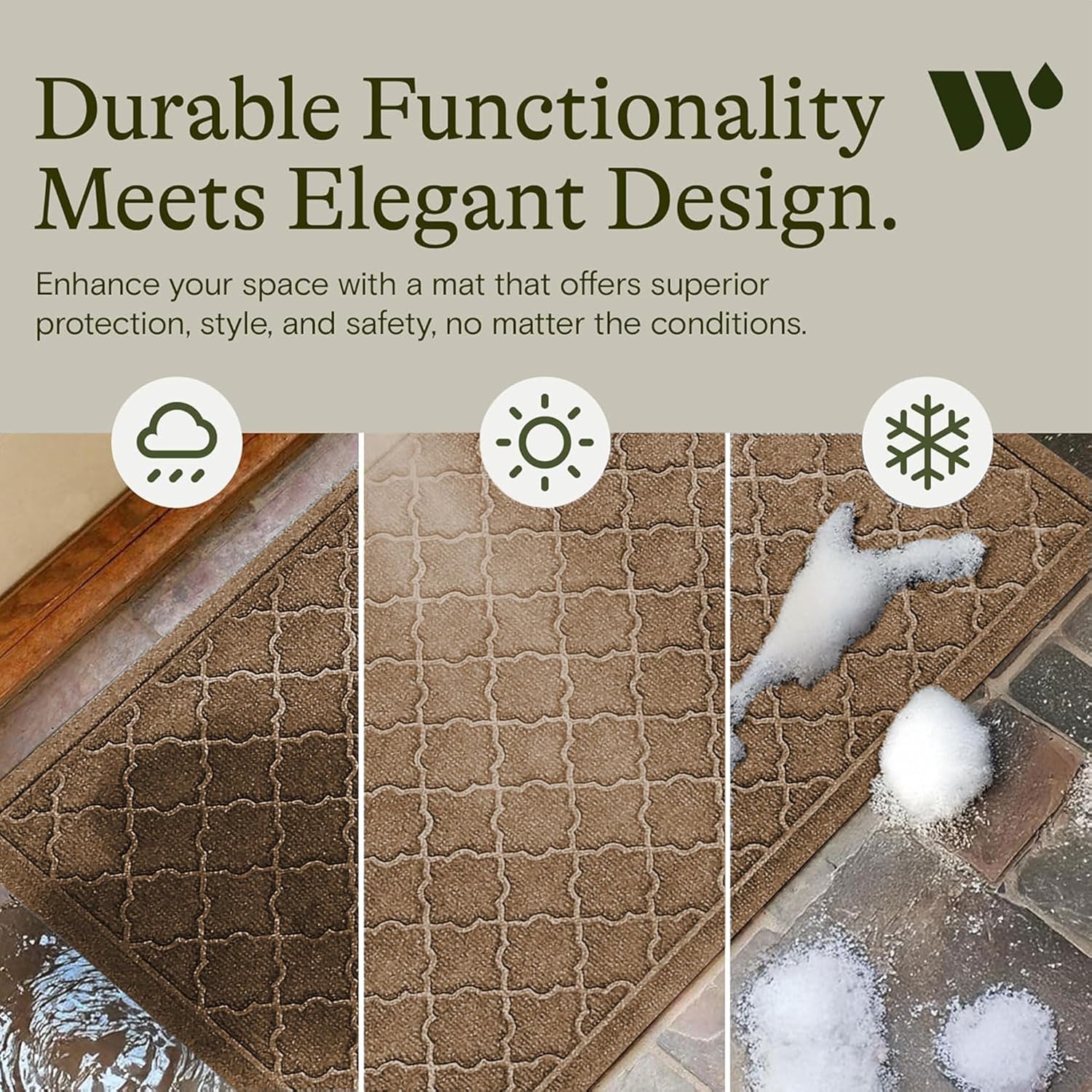 WaterHog Cordova Front Door Mat Indoor Outdoor Entrance, Absorbent All-Weather Doormat with Non-Slip Rubber Backing, Dirt & Moisture Trapper, Low Profile, Easy Clean, Made in USA, 23"x35.5" Camel