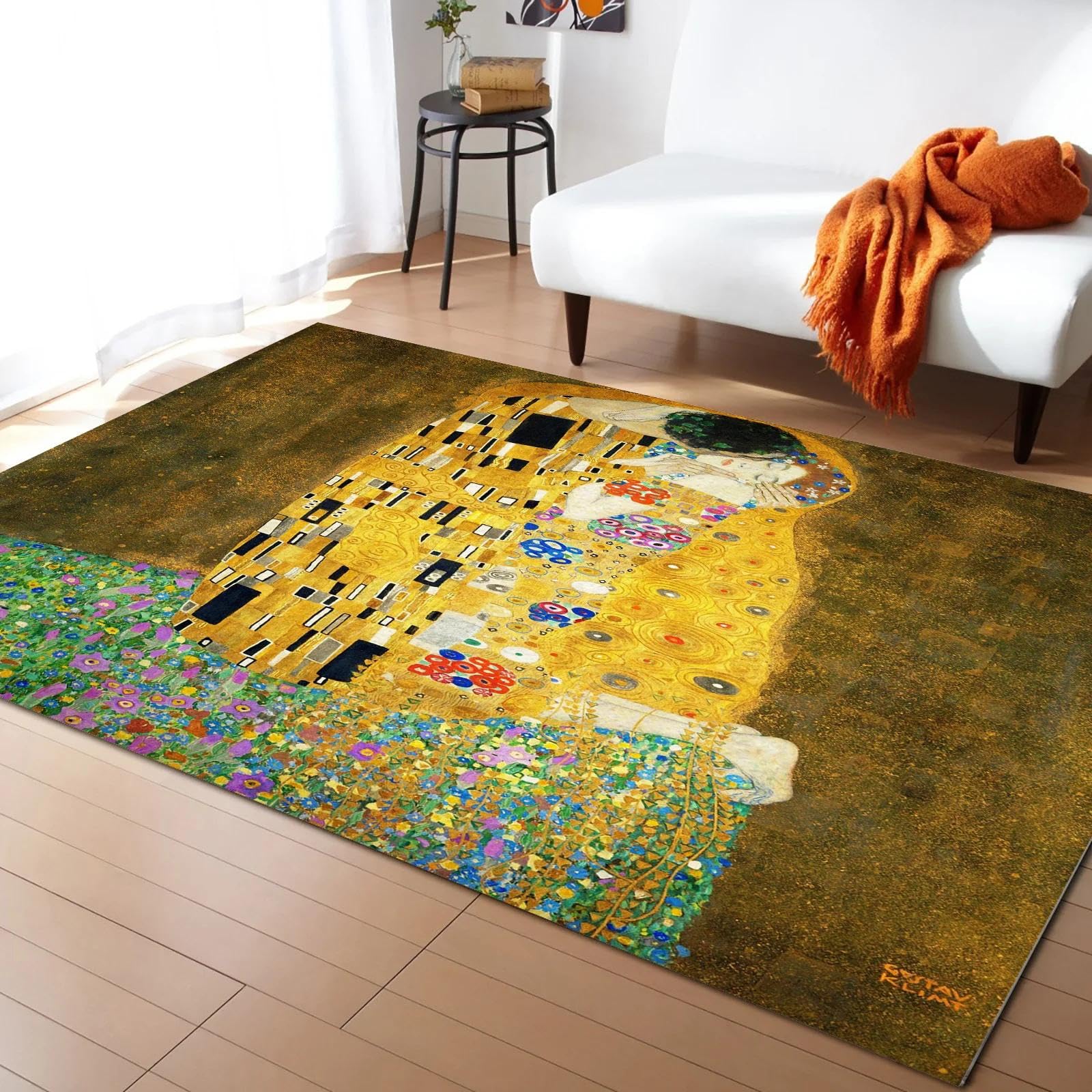 Tapis Gustav Klimt Le Baiser pour revitaliser un salon ou une chambre terne