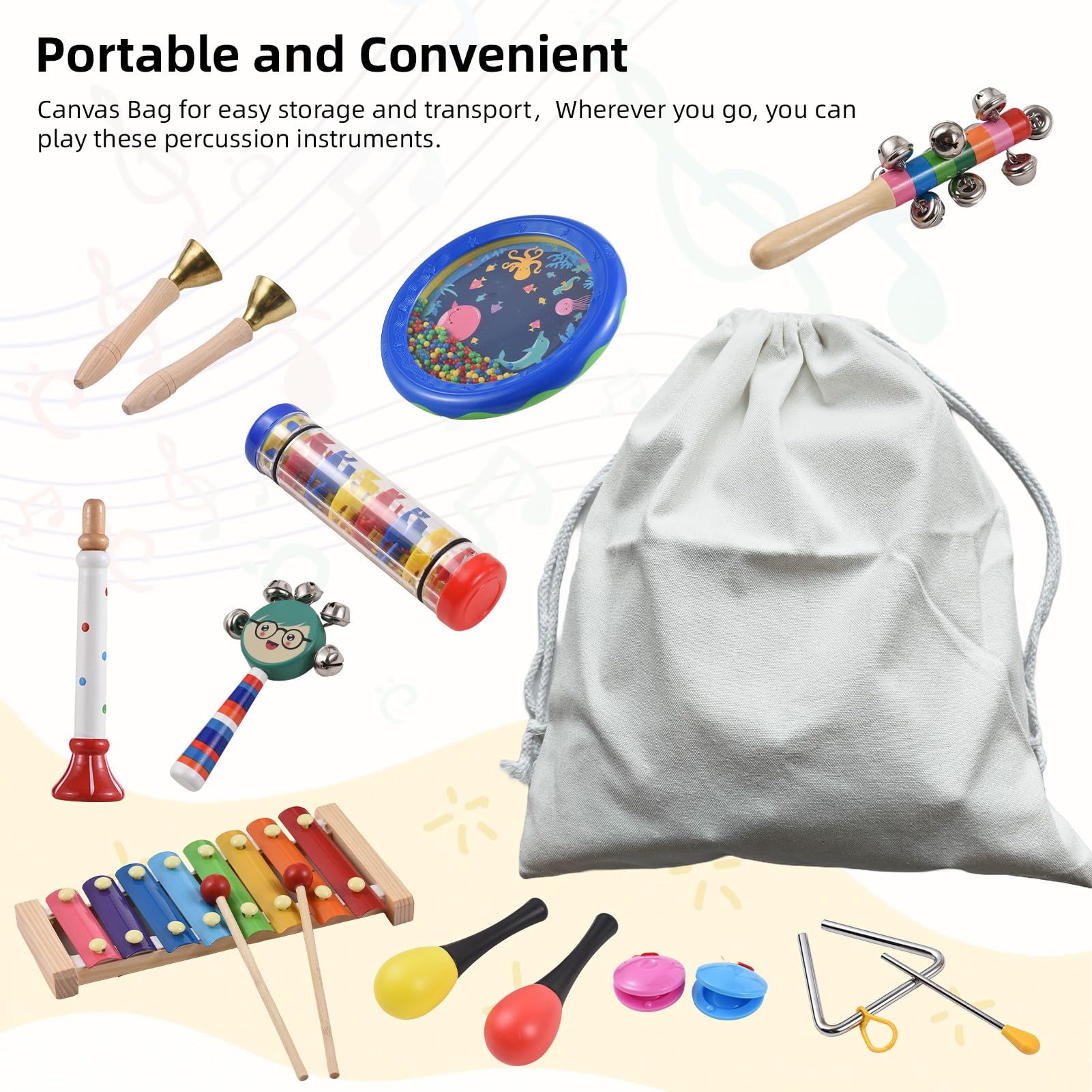 Lot de 14 instruments de percussion en bois interactifs musicaux interactifs œil-main développement anniversaire océan tambour 8 tons Xylophone Pluie Sound Tube de rangement