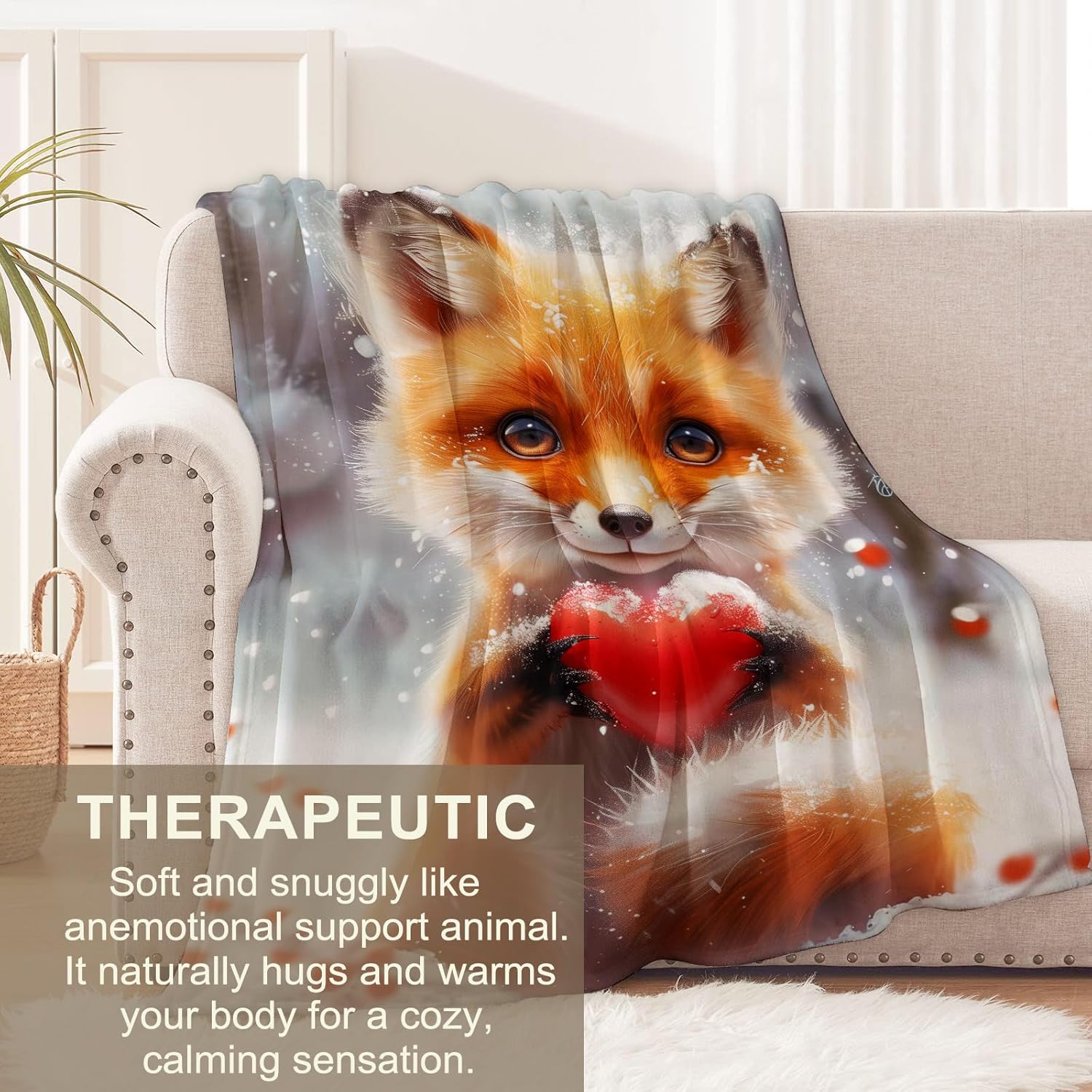 Fox Blanket for Boys Girls Men, Flannel Fox Blankets Gifts, Fox with Love Heart Throw Blanket for Sofa Couch Bed Living Room Soft Warm Cozy Fox Decor 60" x 50"