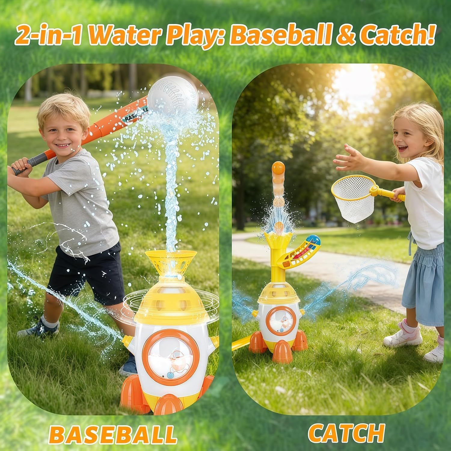 Sprinkler for Kids Water Sprinkler Toy, Baseball Pop-Up Splash Game with Water Flow Control Valve, Outdoor Summer Backyard Lawn Water Play for Children Ages 4-8 (Upgraded-Baseball Sprinkler Toy)