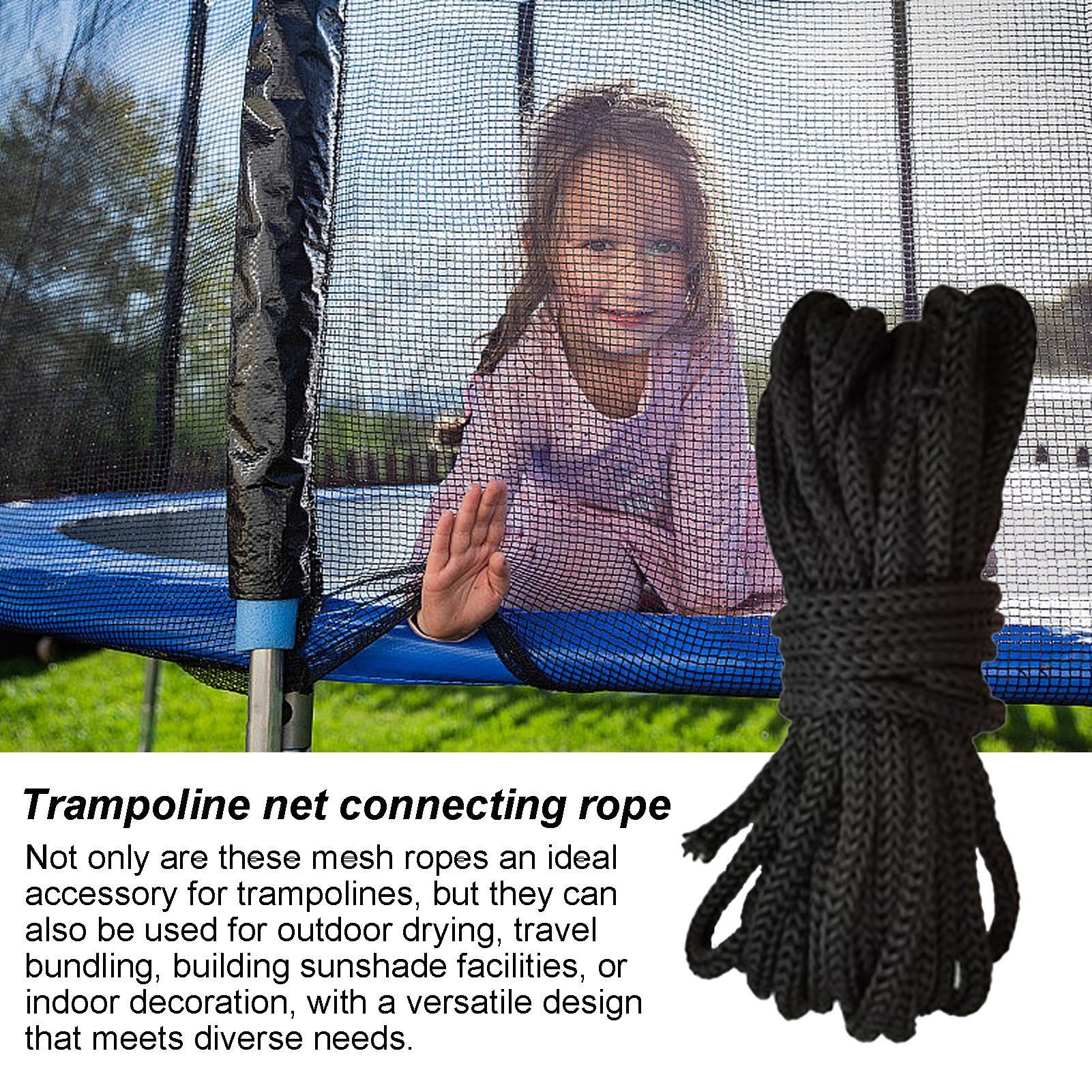 4 szt. linek do siatki trampoliny, 4,6 m, czarna lina mocująca, części zamienne, lina łącząca siatkę do trampoliny