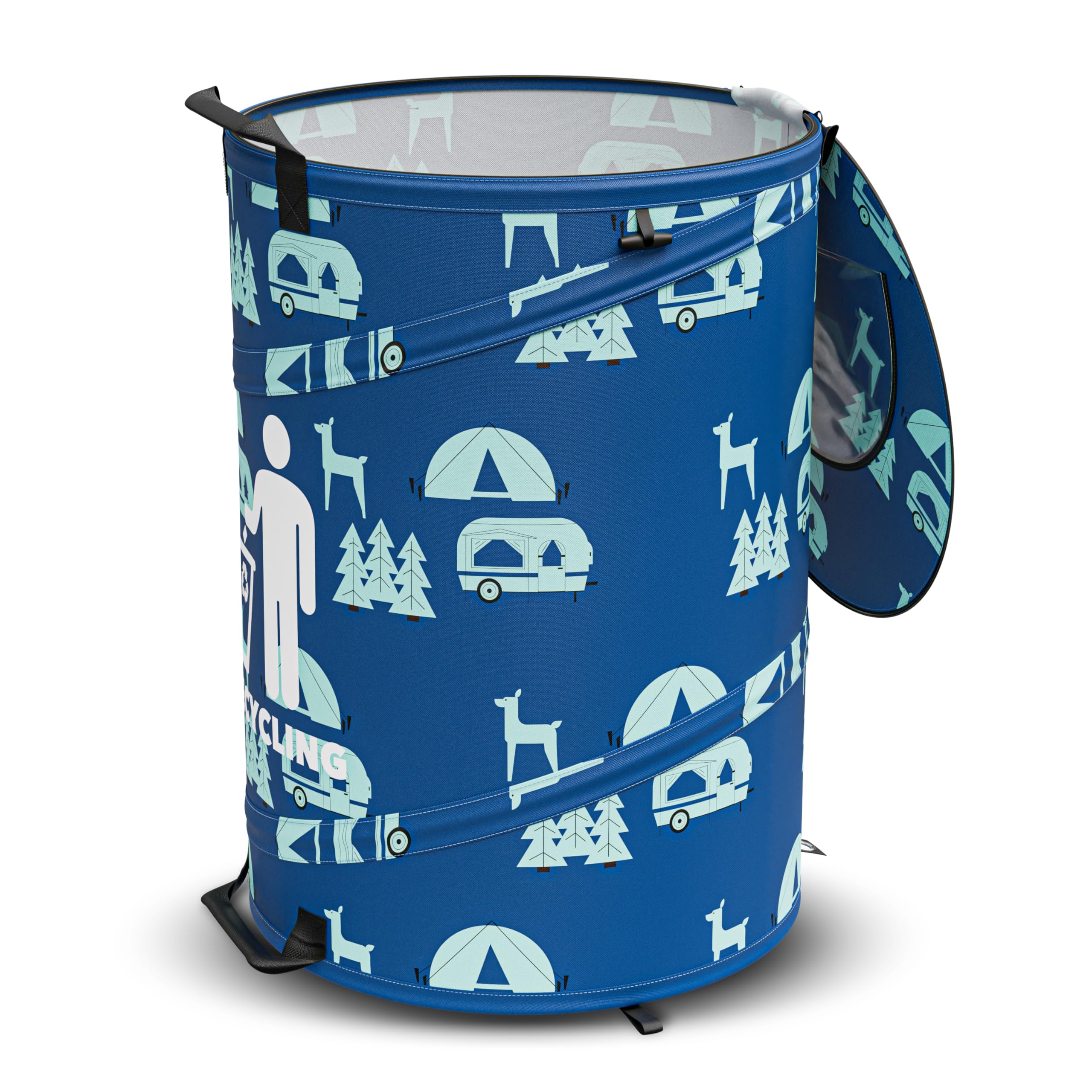 Leisure Coachworks 30 Gallon Collapsible Pop-Up Recycling Can for RV's, Camping, Recycling, Yard Waste, Leaf Bag, Children Toy Bin (Recycling Can)