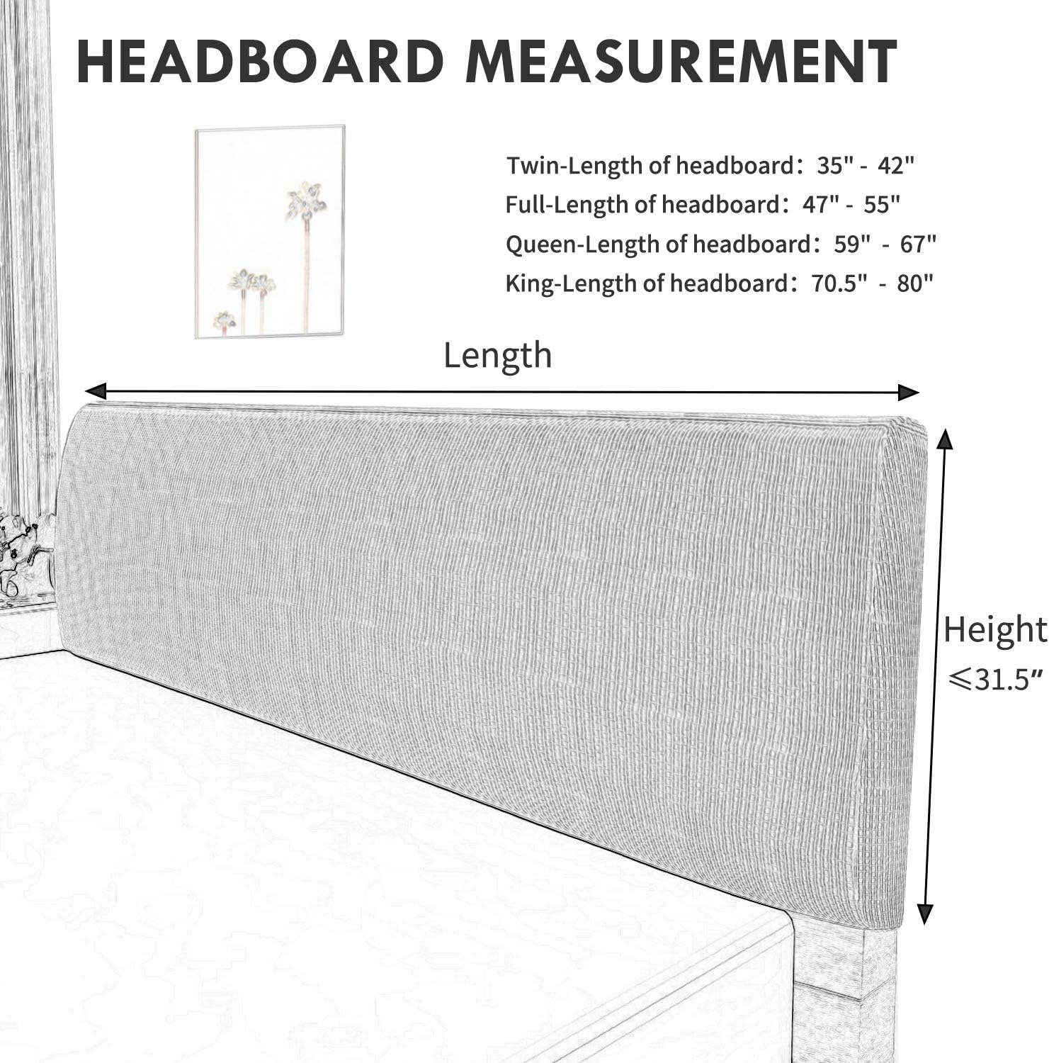 Easy-Going Stretch Bed Headboard Slipcover, Small Square Jacquard Furniture Cover, Dustproof Protector Cover for Bedroom Decor (Queen, Cream)