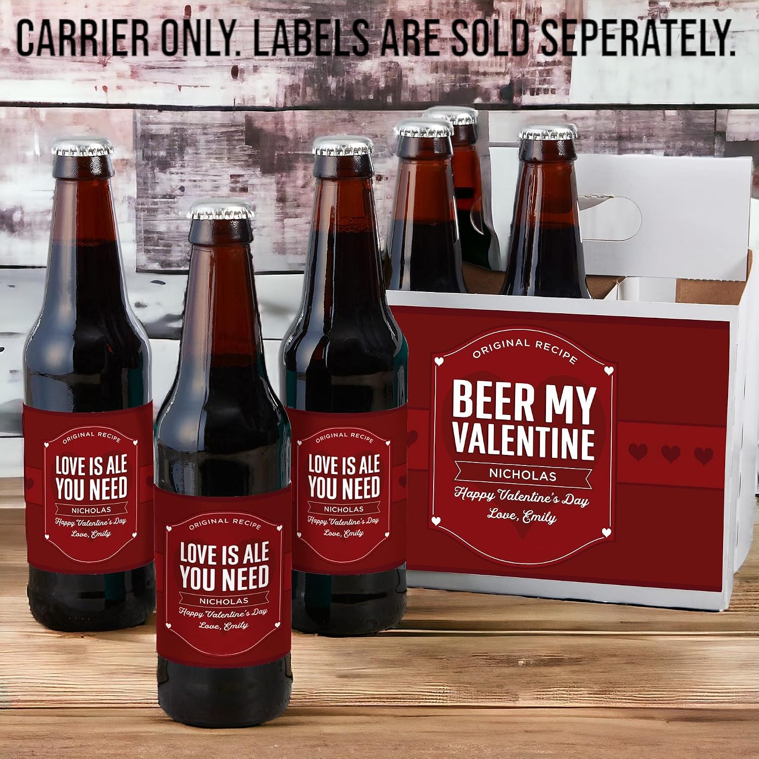 Personalization Universe Beer My Valentine Personalized Valentine's Beer Bottle Carrier - Customized Gift with Name and Message, Perfect for Valentine's Day and Beer Lovers