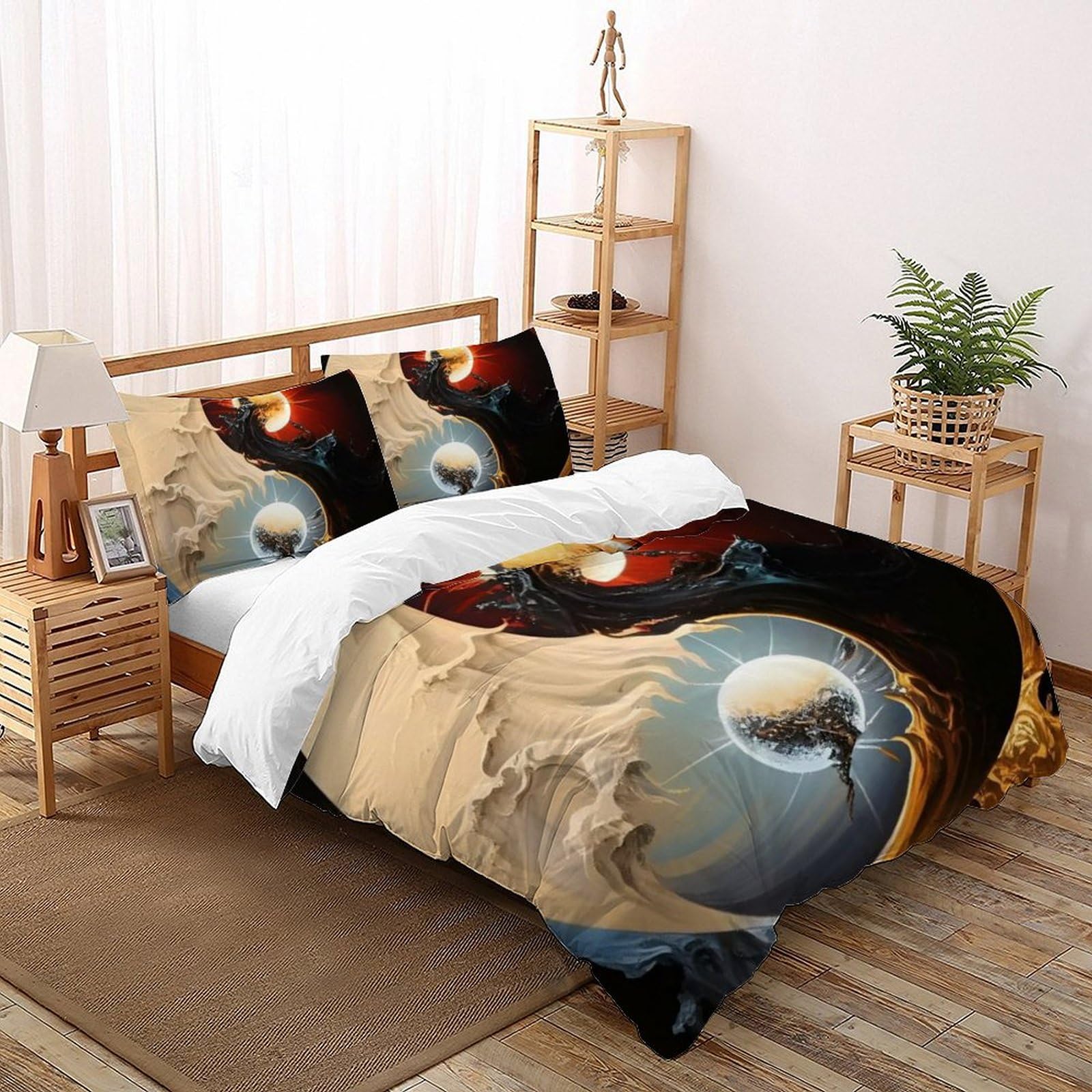 Ensemble De 3 Pièces Yin Yang Soleil Mois housse couette luxe literie Super King 260x220cm