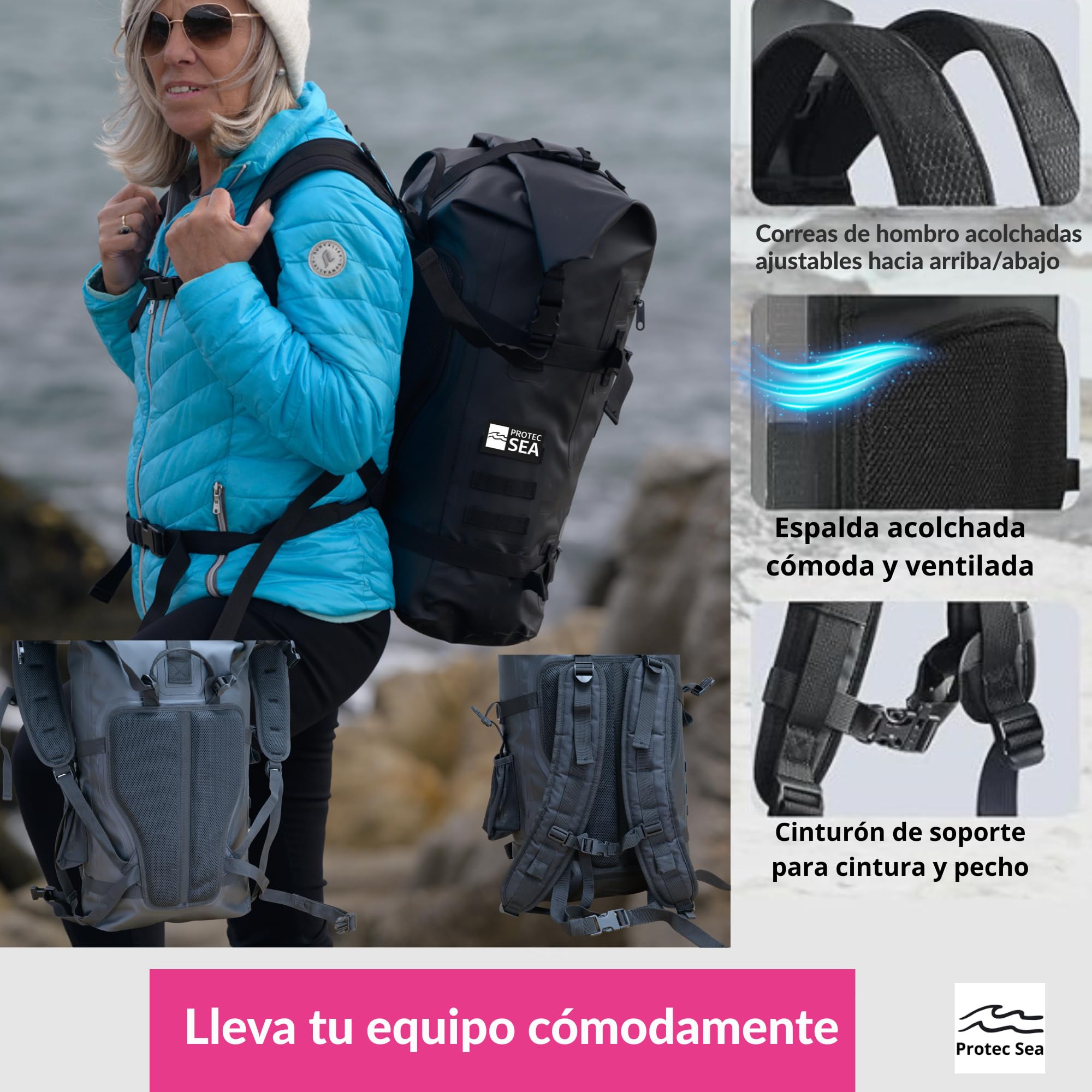 Bolsa de senderismo para mochila y bolsa impermeable | Cremallera de zinc anticorrosión impermeable | Volumen ajustable 20L a 40L | Cómodo transporte | Fijaciones Molle | Bolsillos
