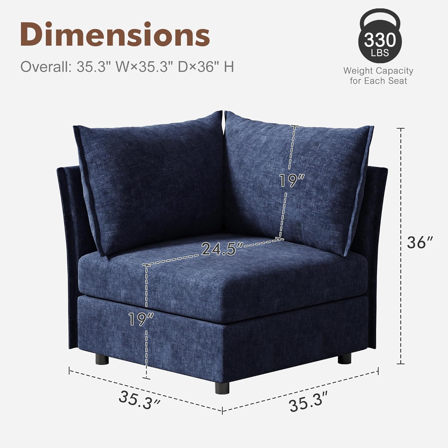 ABCASA Modular Sectional Sofa Corner Couch Blue