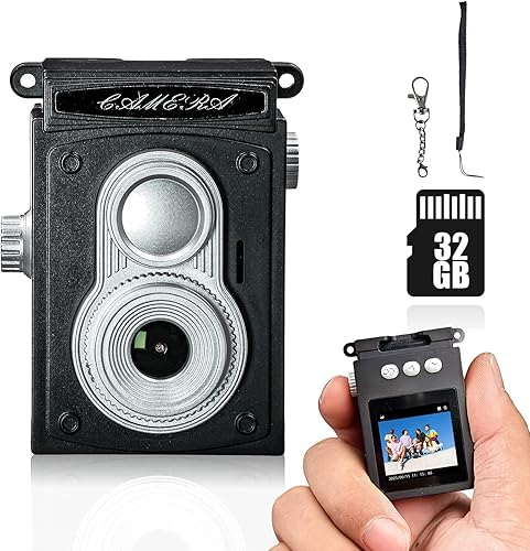 Cámara de llavero, tamaño pequeño, lente gran angular, 32 GB incluidos, fotos nostálgicas, efectos de video antiguos, idea