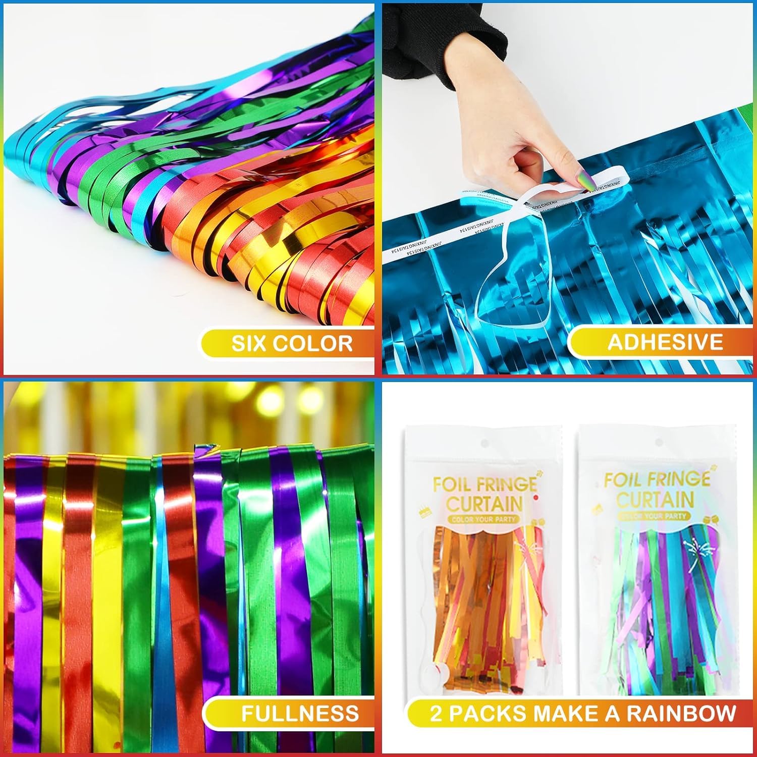 LOLStar Rainbow Foil Fringe Curtains, 2 Pack Pride Rainbow Party Decorations 1 x 2 m Tinsel Metallic Streamers Photo Booth Props Backdrop For Birthday Wedding Engagement Kindergarten Graduation Decor — view 3