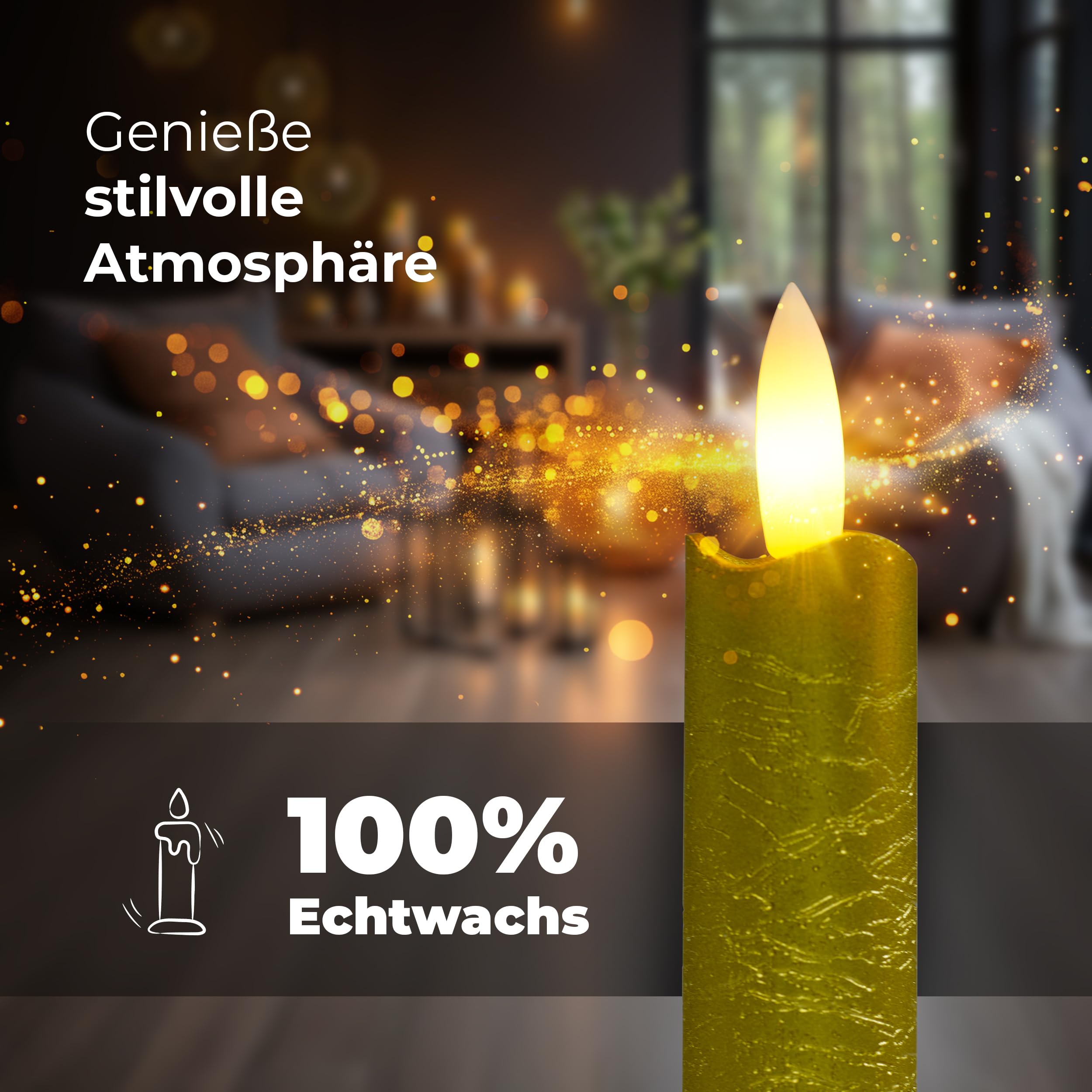 Candele a LED con timer, oro, 6 pezzi, per interni, 6 ore, vera cera, 18 cm, altezza per candele, diametro 2,2 cm, 2 batterie AAA necessarie, candele LED, set da 4 pezzi, oro (due volte), fiamma