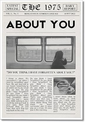 Arte de parede em tela vintage The 1975 Healy Music Being Funny in a Foreign Language Poster For Room Aesthetic Black White Song Lyric About You Wall Decor Impressão de jornal para quarto 30 x por Lona — capa do álbum
