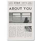 XMJJQQ Vintage The 1975 Canvas Wall Art Healy Music Being Funny in a Foreign Language Poster For Room Aesthetic Black White Song Lyric About You Wall Decor Newspaper Print For Bedroom 12x16in Unframed