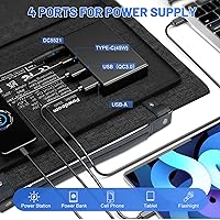 Vista 4 de Panel solar portátil SS60 de 60 W, cargador de panel solar plegable IP67 impermeable con 18 V CC, PD 45 W USB-C y salida USB-A de 5 V para generador