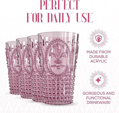 Miniatura 5 de Elle Decor Vasos de plástico acrílicos de 25 onzas, juego de 4 vasos para beber, reutilizables, inastillables y sin BPA para agua, jugo, limonada,