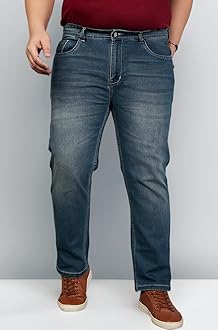 Plus Size Men's Regular Fit Washed Jeans