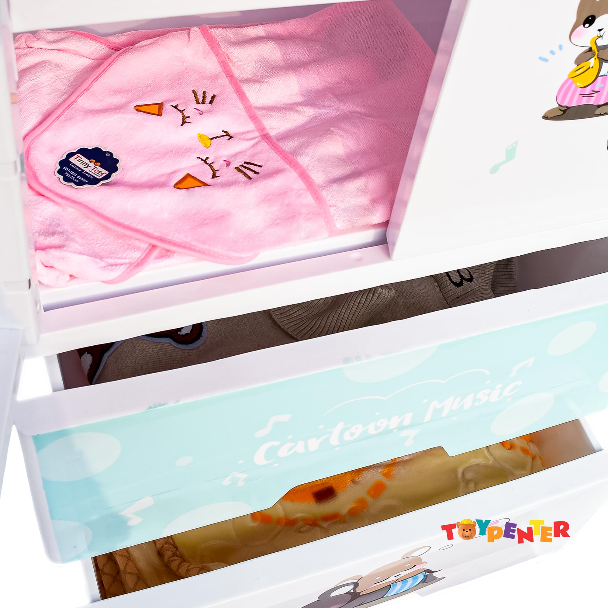 TOYPENTER Pp, Plastic Collapsible Kids Clothing Wardrobe | Cupboard for Bedroom | Almirah for Kids | Waterproof & Multipurpose Baby Storage with 3 Adjustable Drawers (Cartoon Music_2D) 4