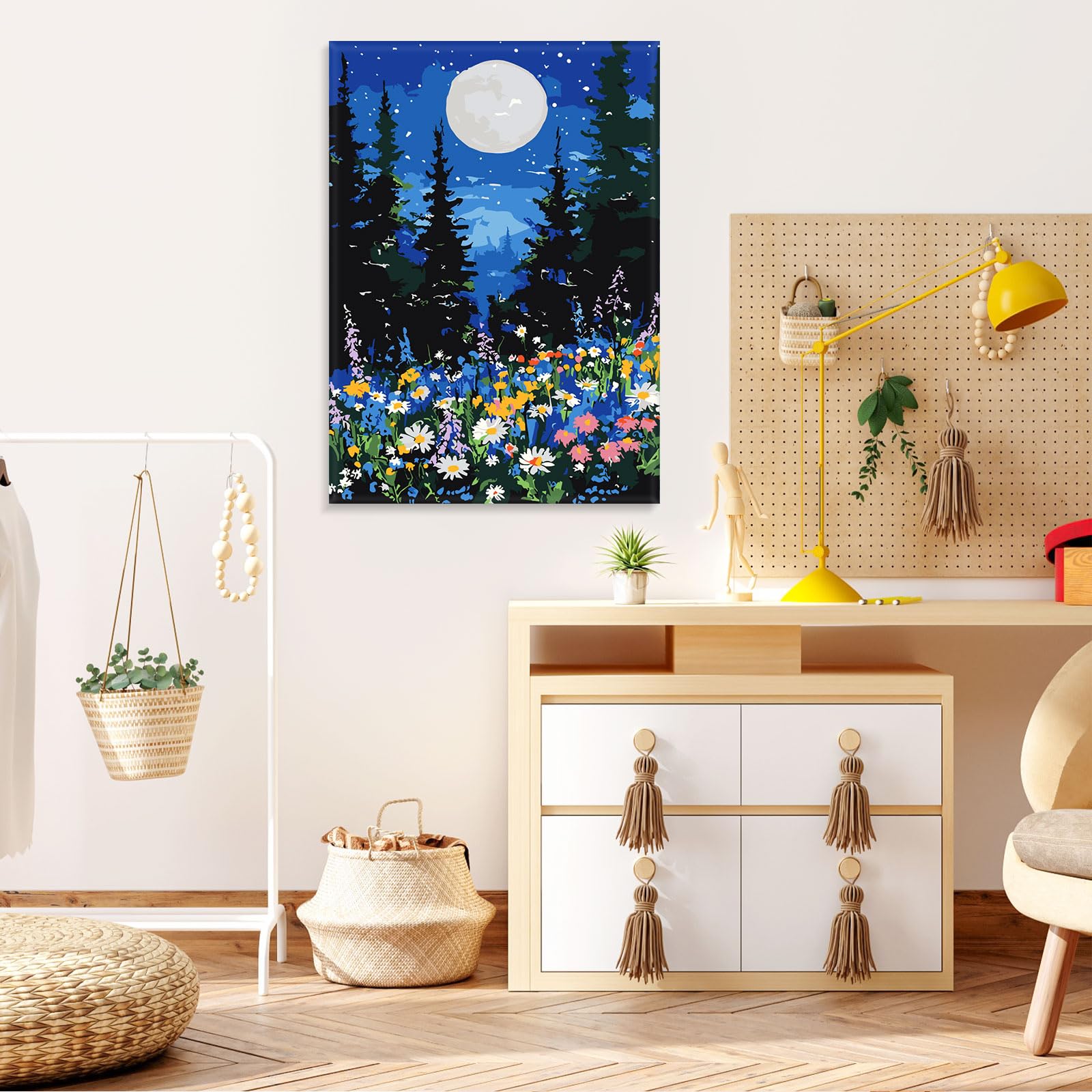 Kit Peinture Par Numéros MOGTAA Nuit Étoilée - Cadre Inclus 20x30cm - Loisir Créatif Adulte Et Enfant - Déco Intérieure