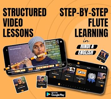 Radhe Flutes | D Natural Left Handed Middle Bansuri | Black & Orange | Tuned With Tanpura A440Hz | PVC Flute + Hindi & English Flute Lessons