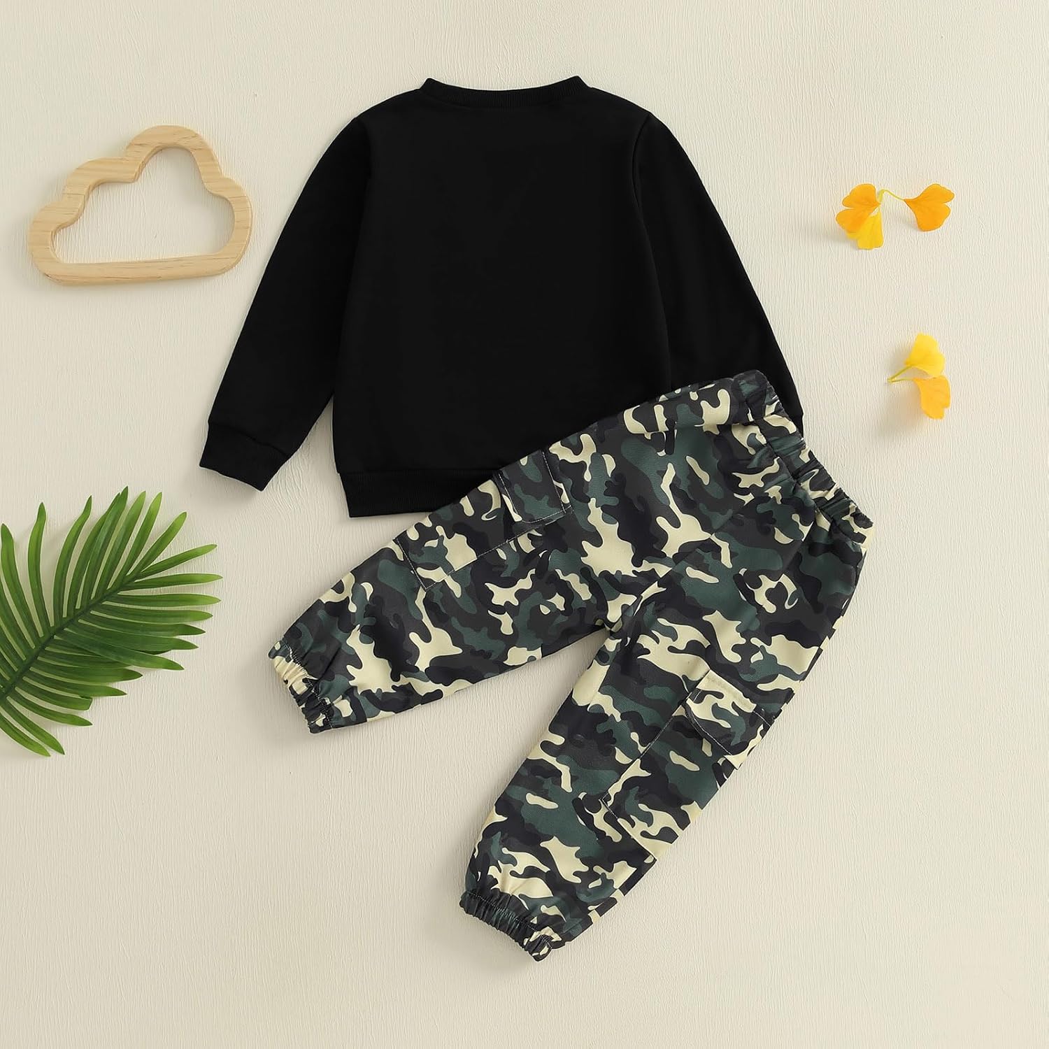 Fernvia Toddler Baby Boy 2nd Birthday Outfit Letter Print Long Sleeve Sweatshirt Elastic Camouflage Pants Fall Clothes Set - Image 4