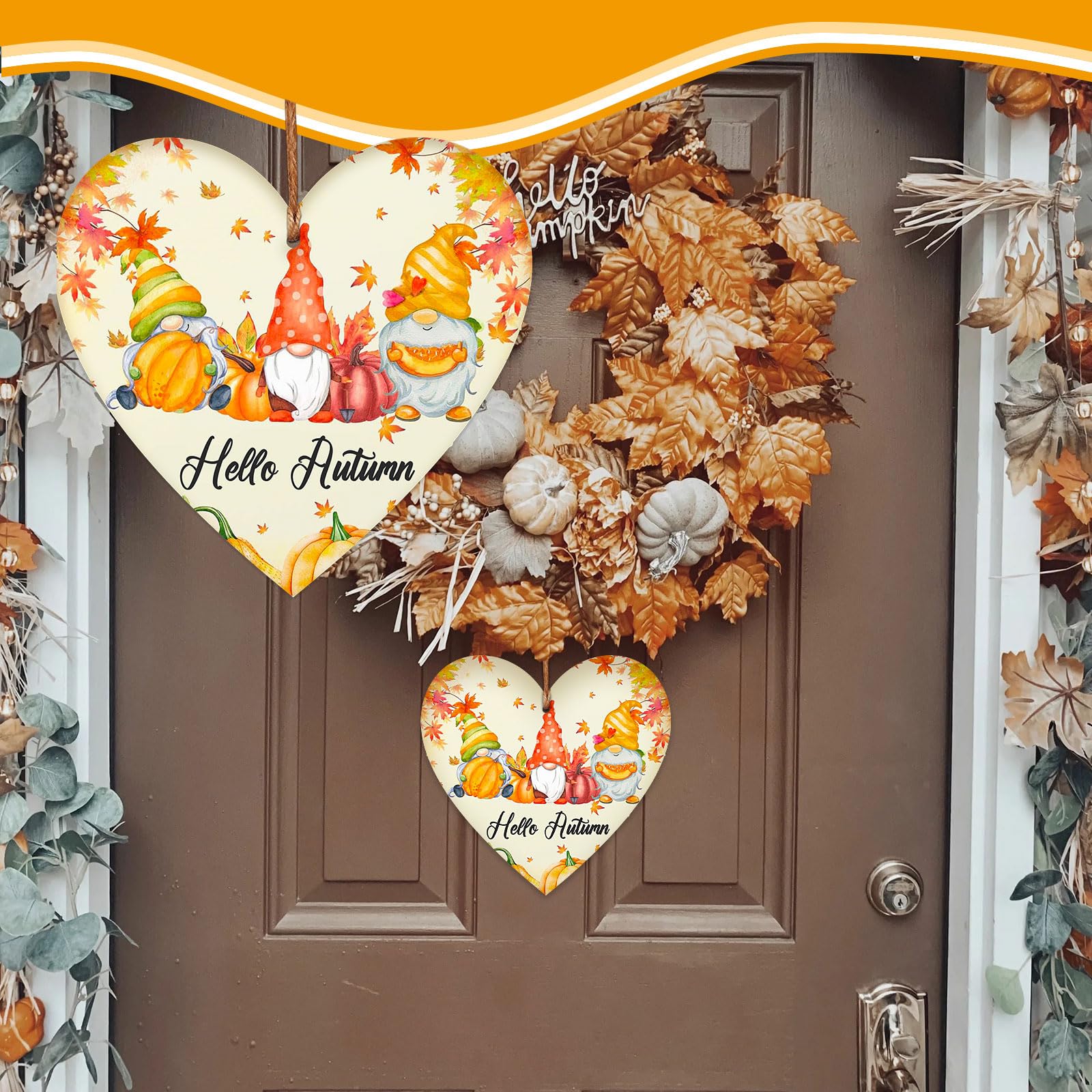 Hello Autumn Decorations - Placca in Legno Da Appendere a Forma Di