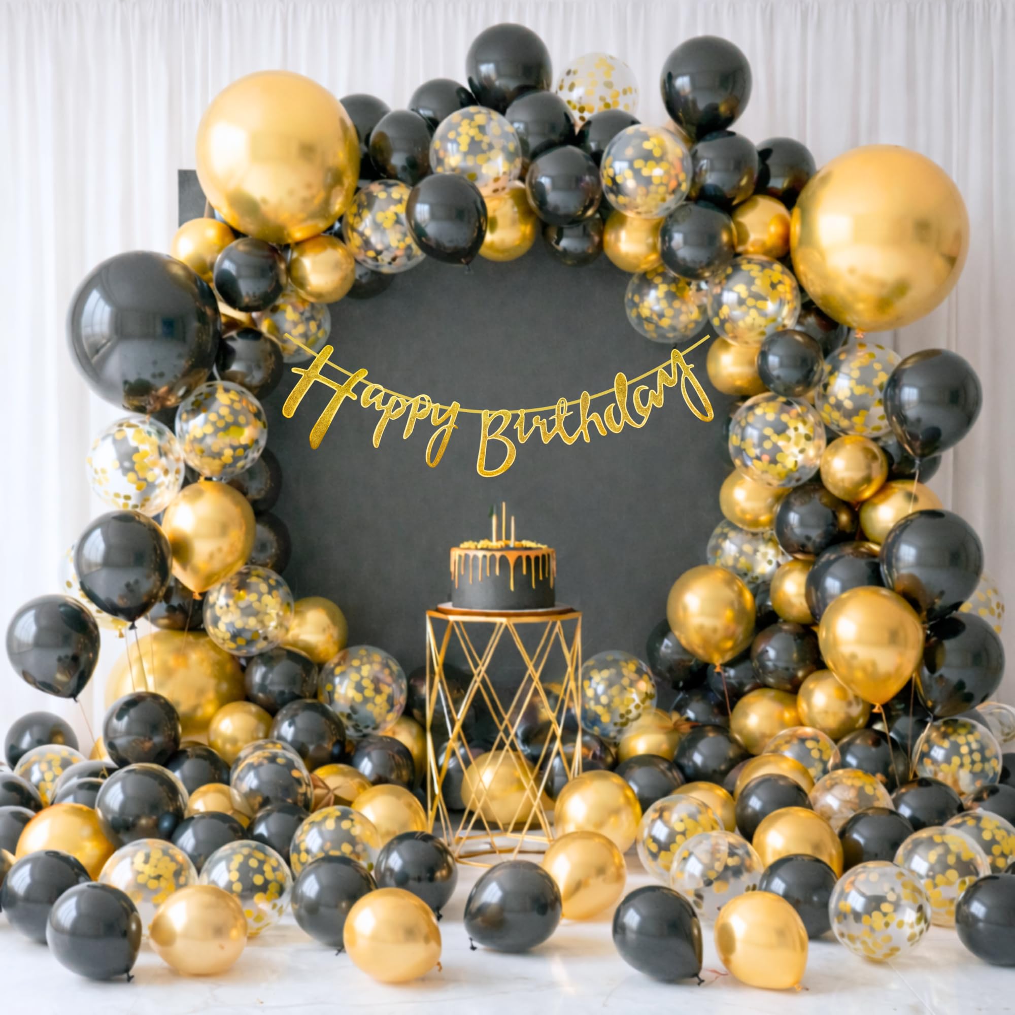 Happy Birthday Decoration Kit for Husband Wife Men Women Adults Home Living Room Outdoor Terrace With 30 Pcs Gold Black Balloons 1 Pcs Gold Happy Birthday Cursive Banner Items Set Combo-image-41