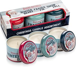 Santa's Naturals Christmas Mini Candle Bundle, Fraser Fir, Winter Berry & Snow Fall Scents, Soy & Beeswax, 14-Hour Burn Time, 3.5oz Each, 3-Pack