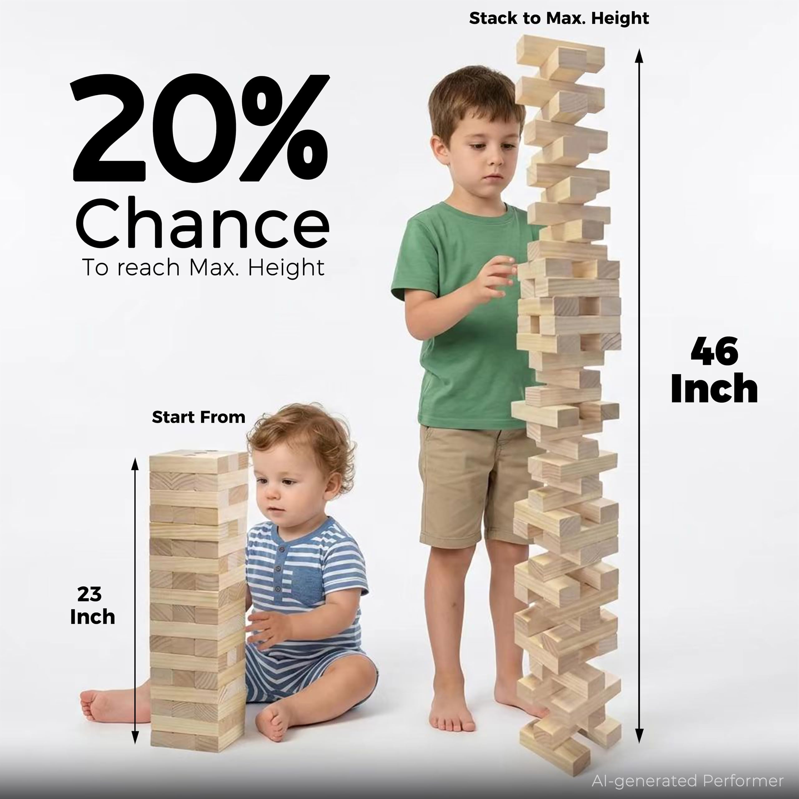 Großer Tumbling Timbers Lebensgroßer Trommelturm aus Holz, stapelbare Spiele, Hof, Outdoor-Spiele für Erwachsene und Familie, Rasenspiele – inklusive Regeln und Tragetasche, 54 Stück Premium-Holz