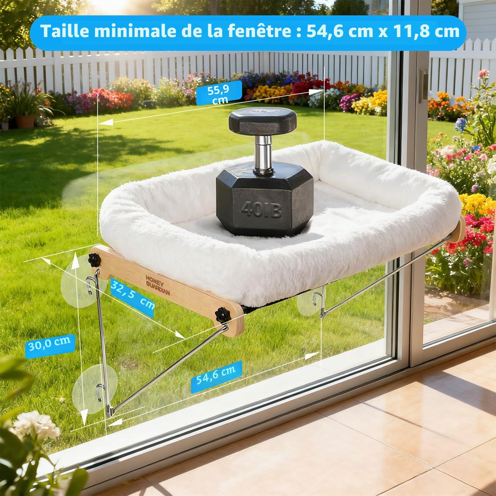 HONEYGUARDIAN Hamac pour Chat Fenetre, Perchoir Chat Transat Fenêtre, Fenêtre de Lit pour Chats Perchoir Hamac avec Ventouse Puissante, Panier Chats Fenetre Bois jusqu'à 18kg, Cat Window Perch