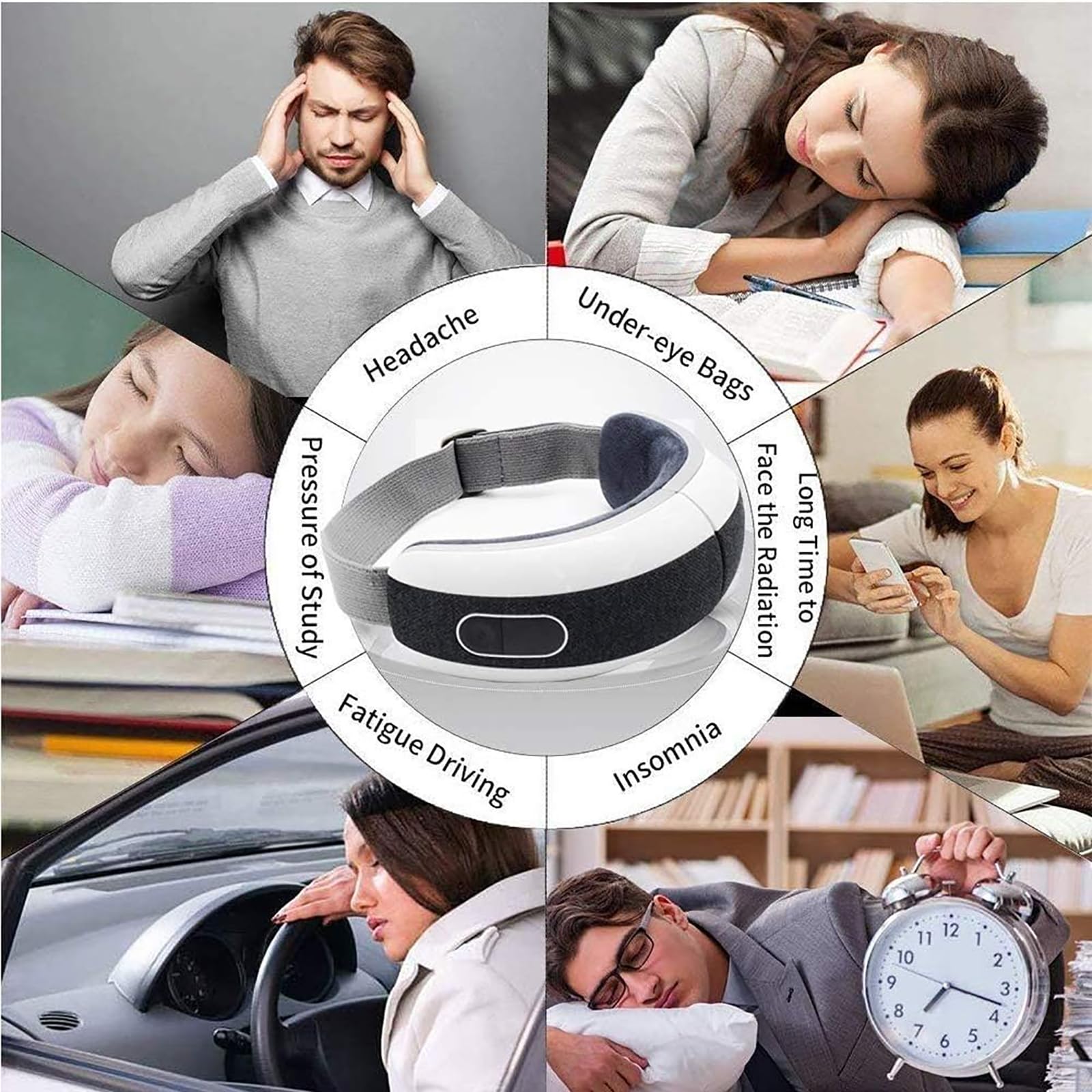 Masajeador De Ojos, Máscara De Ojos con Vibración Eléctrica con Calor Y Música, Temperatura 38°/40°/42° Ajustable, Diseño Plegable De 180° Y Recargable, para Insomnio, Dolor De Cabeza