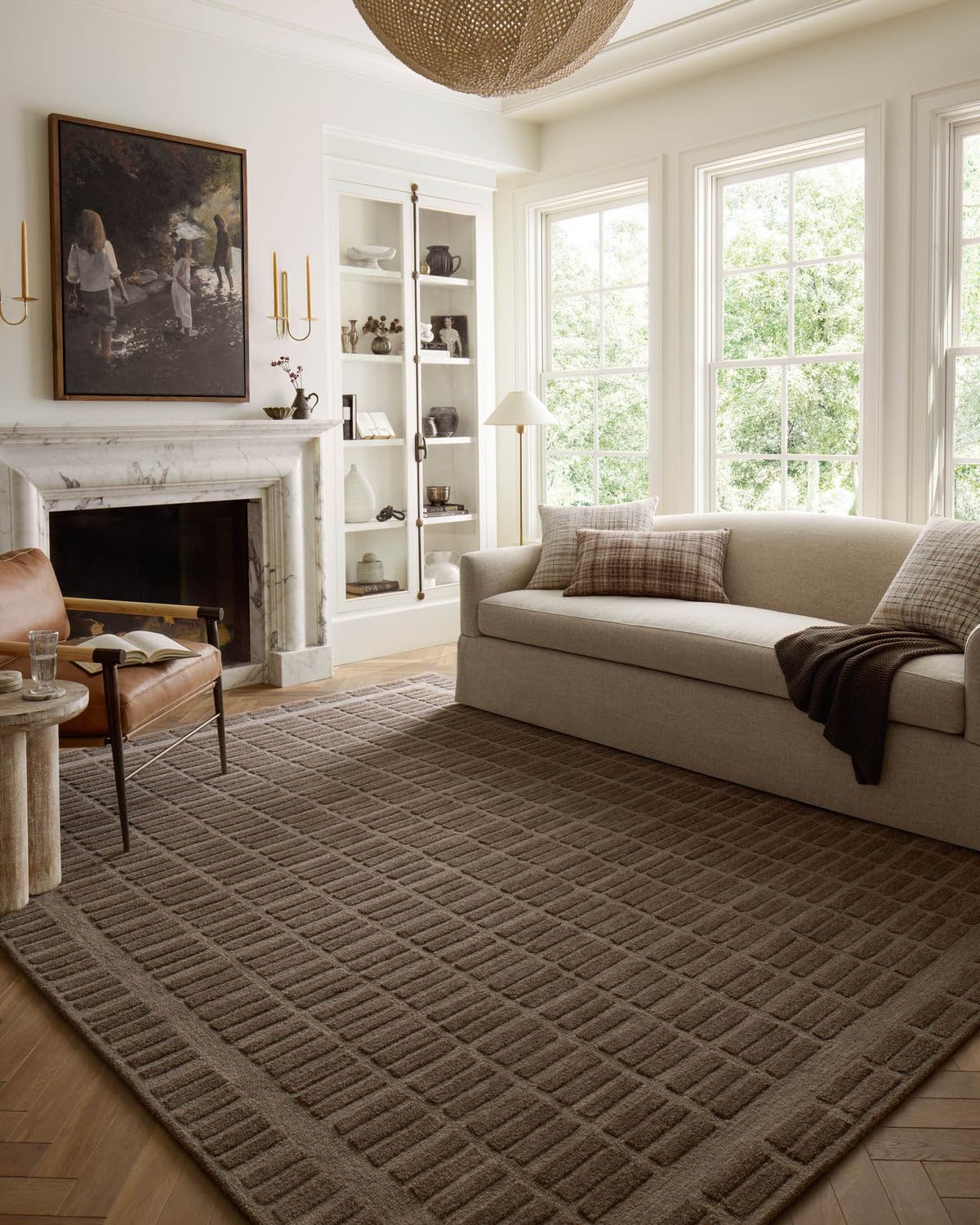 Modern (High Low Pile) Pattern Wool Carpet with Loop Texture Yarn Anti Shedding Carpet Size 5x8 Feet B0 Brown Color-image-34