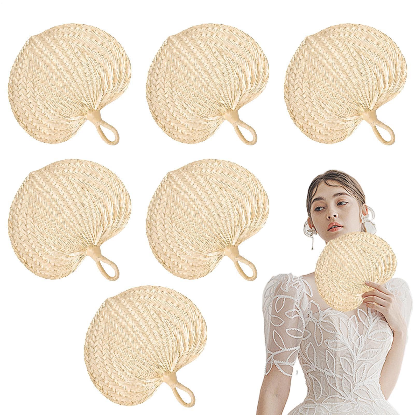 Abanicos de mano de raffia premium, set de 6 piezas de hoja de palma tejidas para decoración mural