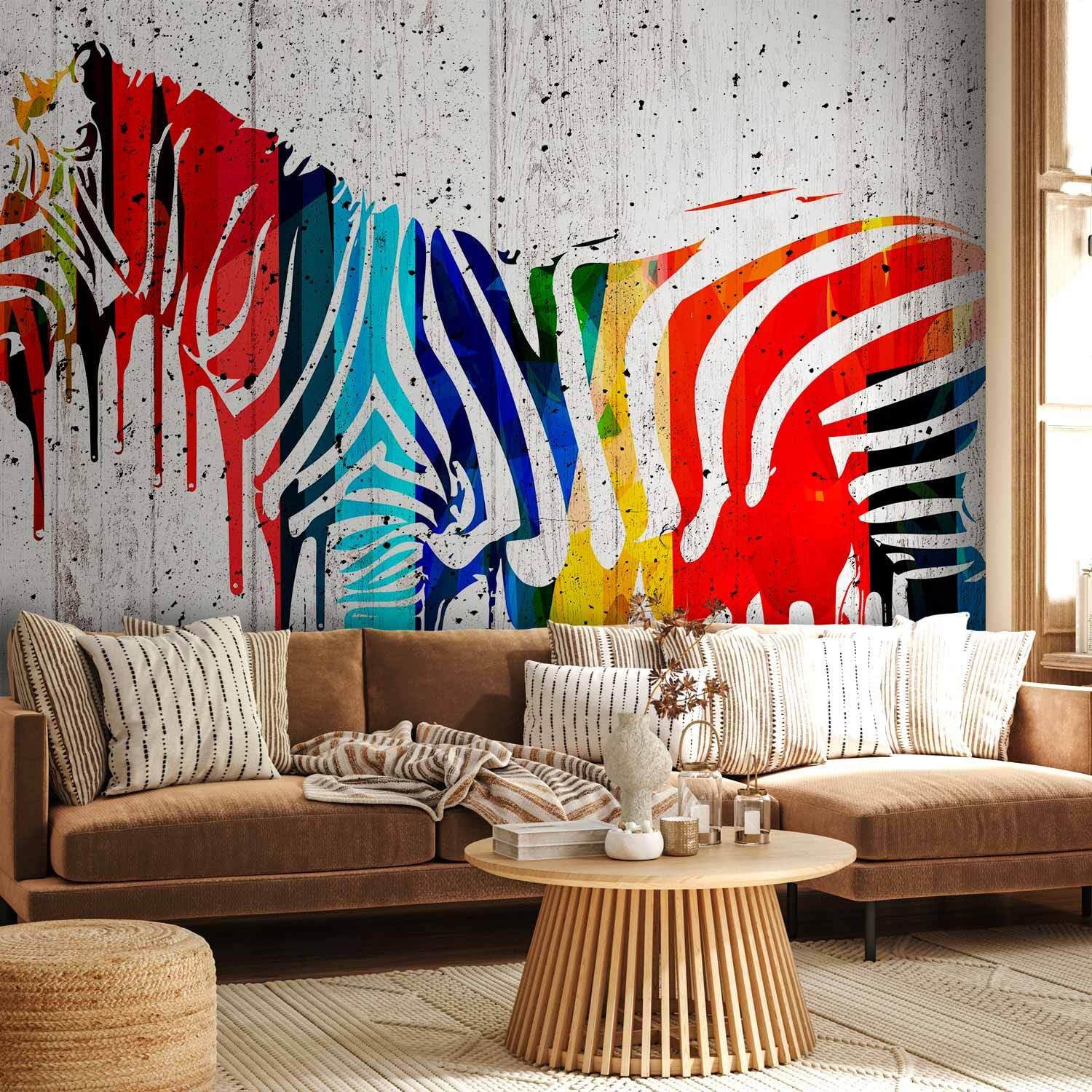 decomonkey Premium Fototapete Graffiti Steinwand, 350x256 cm, XXL, Zebra | Vlies, Schlafzimmer, Wohnzimmer, Design, Tapete, Fototapeten, Tapeten, Vliestapete, Wandtapete, moderne, Wand