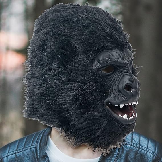 PartyHop Chimpanzee Monkey Chimp Head Mask Black Animal Latex Full Head Realistic Masks Fancy Dress for Halloween Carnival Costume Party